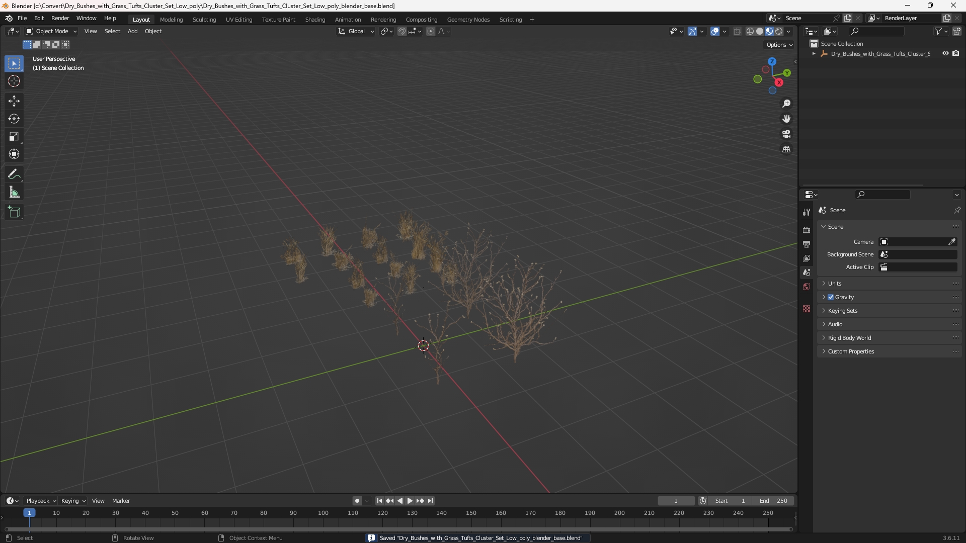 Dry Bushes with Grass Tufts Cluster Set Low Poly, view 9