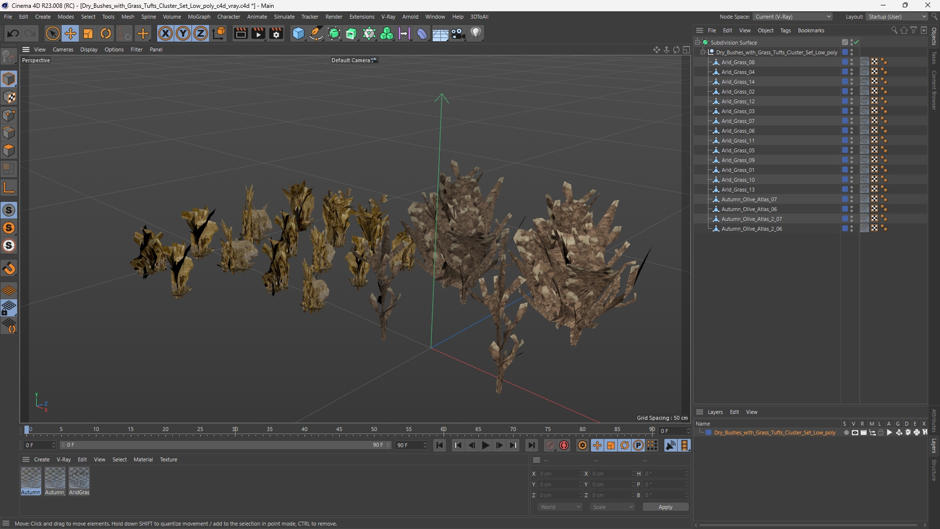 Dry Bushes with Grass Tufts Cluster Set Low Poly, view 11