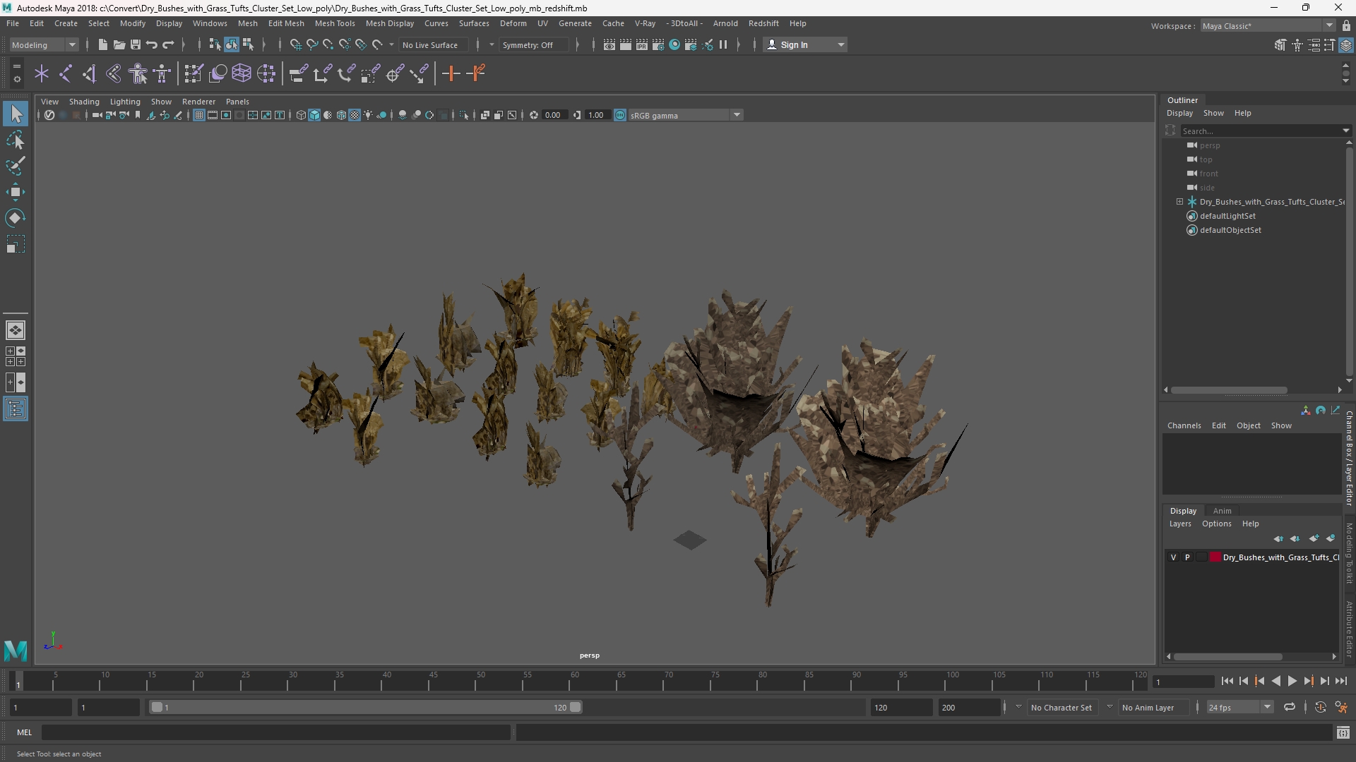 Dry Bushes with Grass Tufts Cluster Set Low Poly, view 10