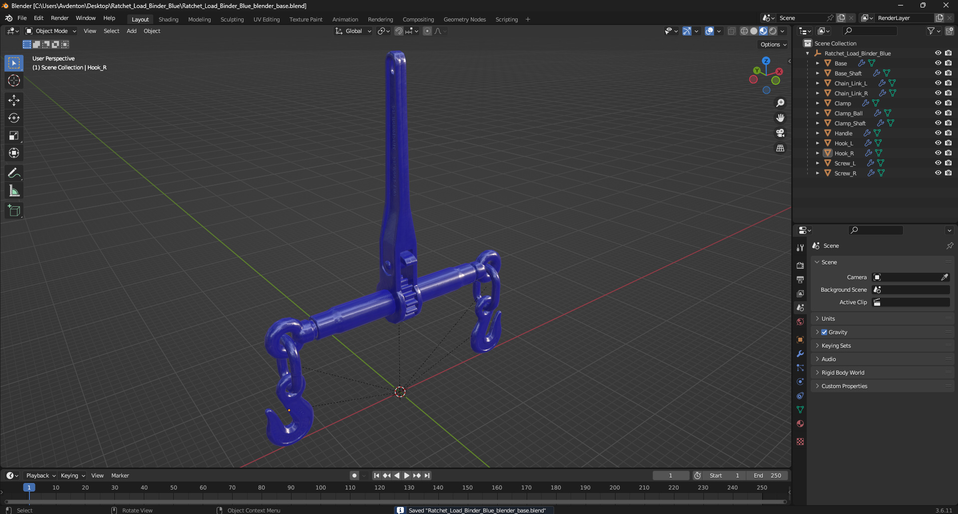 Ratchet Load Binder Blue 3D model