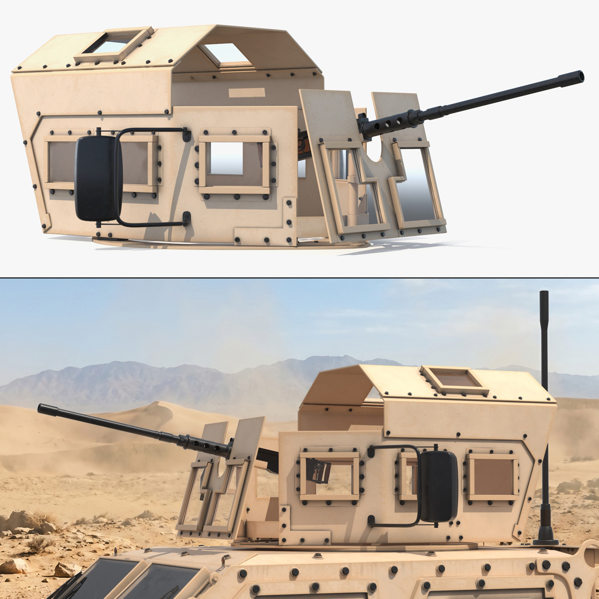 Armored Machine Gun Turret Desert 3D model preview