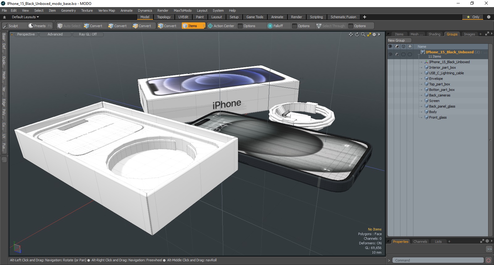 3D IPhone 15 Black Unboxed model