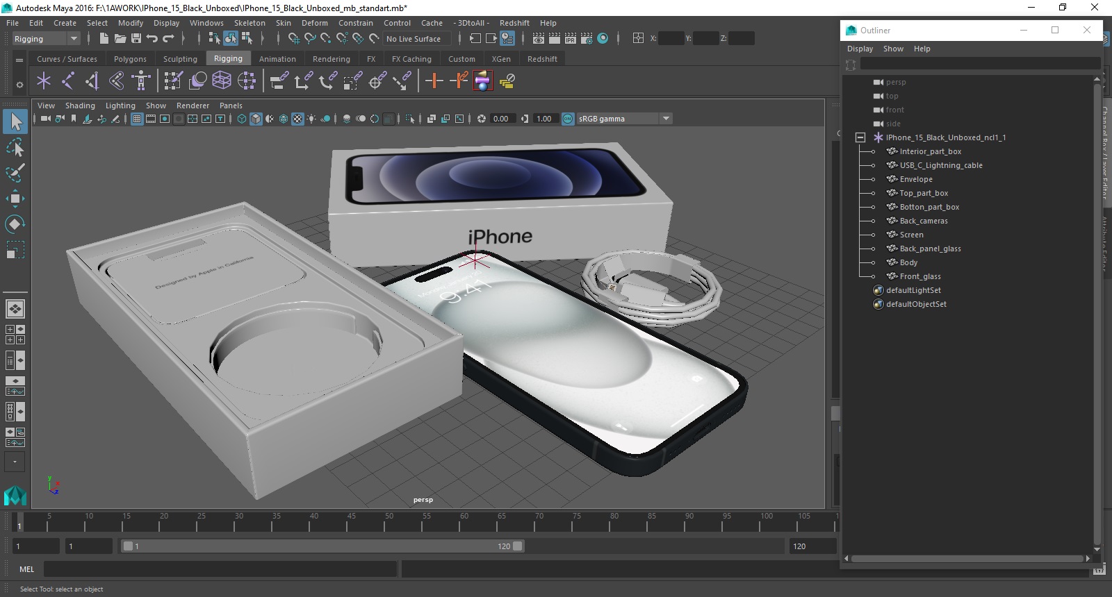 3D IPhone 15 Black Unboxed model