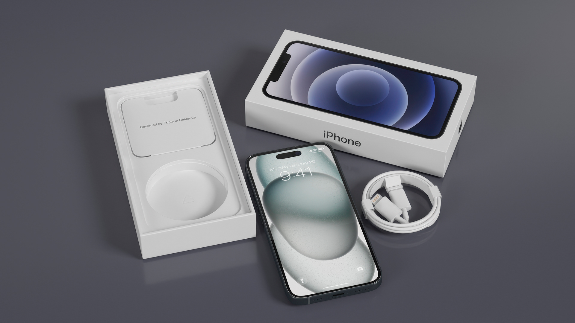 3D IPhone 15 Black Unboxed model