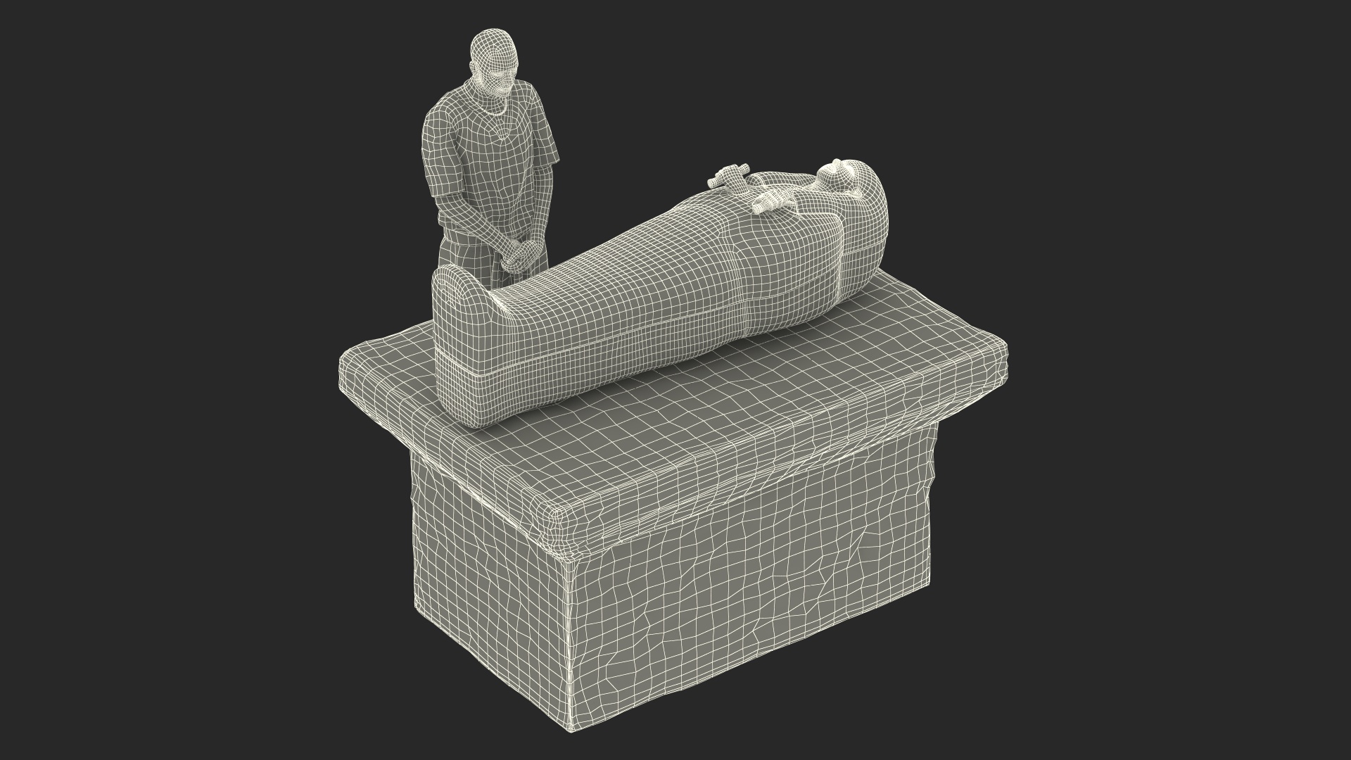 Ancient Priest Mourns an Altar with a Sarcophagus 3D model