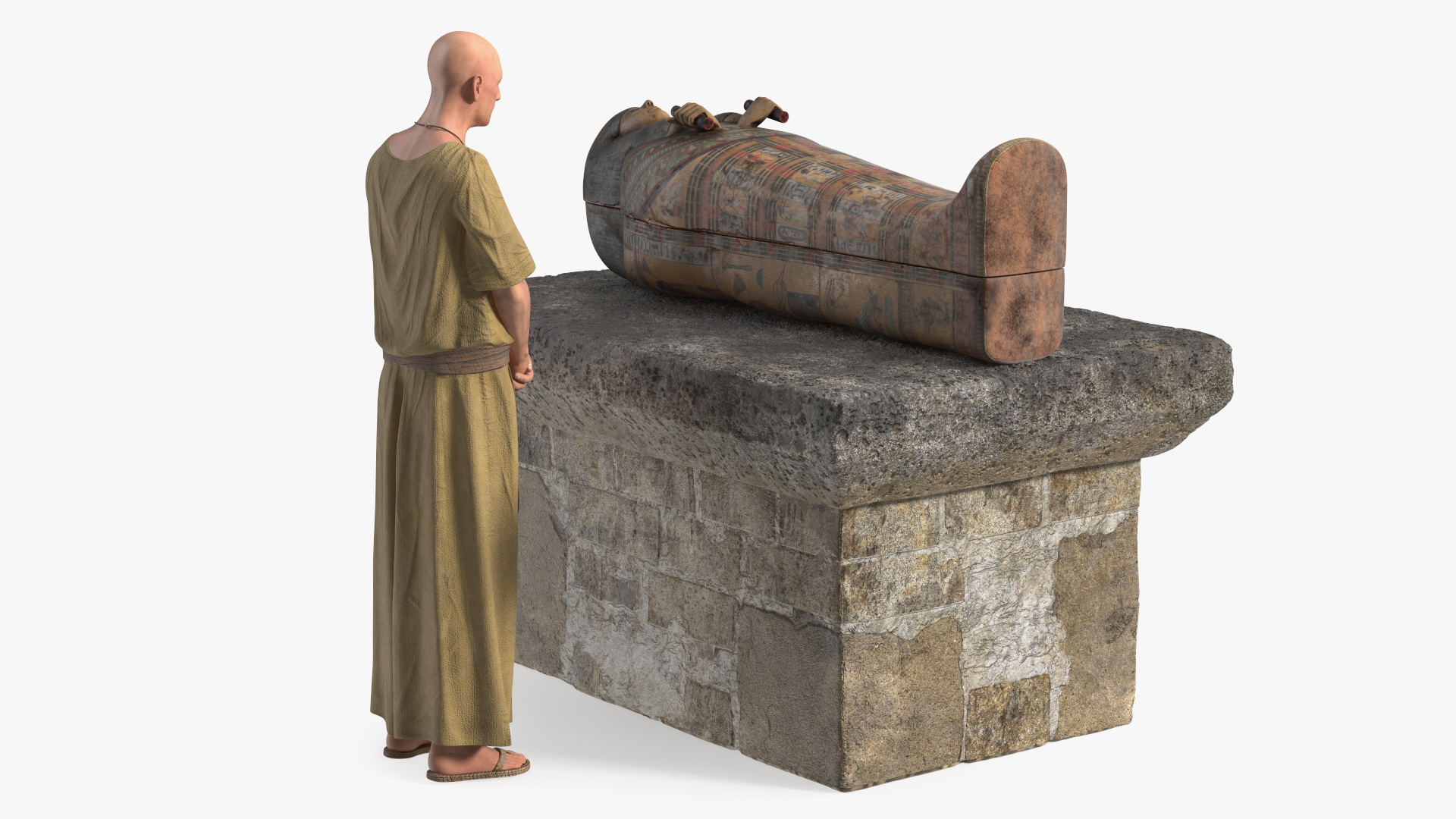 Ancient Priest Mourns an Altar with a Sarcophagus 3D model