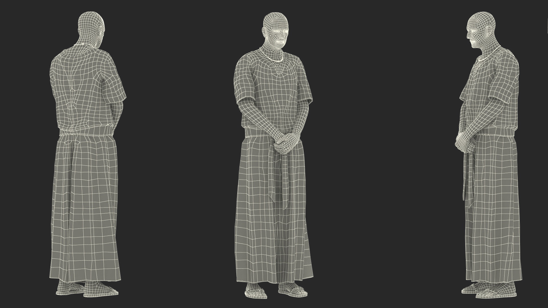 Ancient Priest Mourns an Altar with a Sarcophagus 3D model
