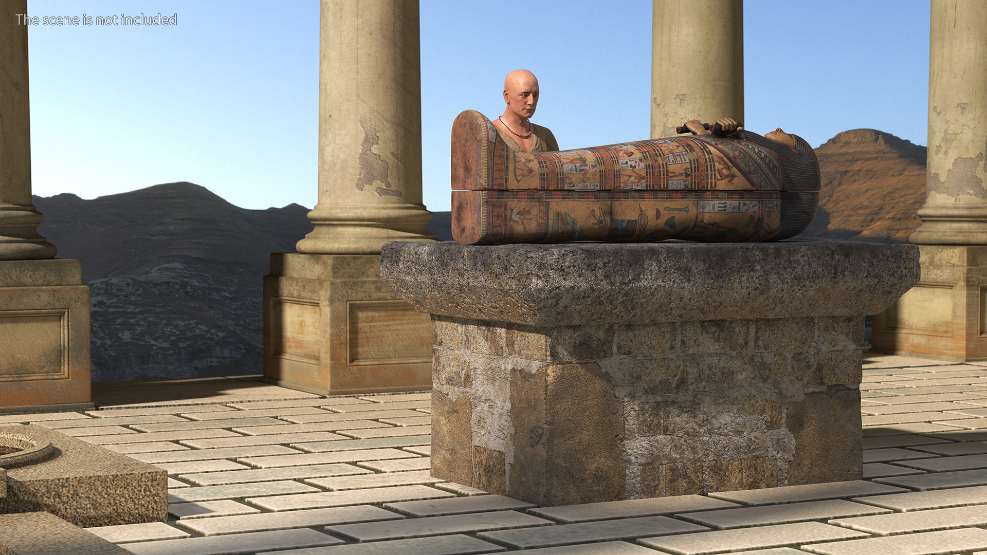 Ancient Priest Mourns an Altar with a Sarcophagus 3D model