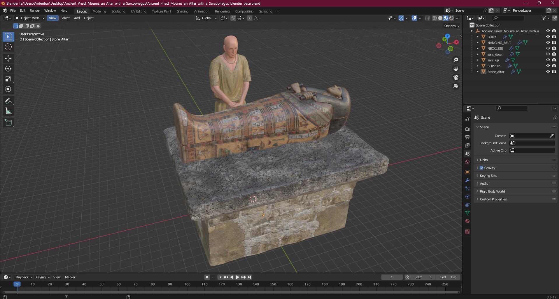 Ancient Priest Mourns an Altar with a Sarcophagus 3D model