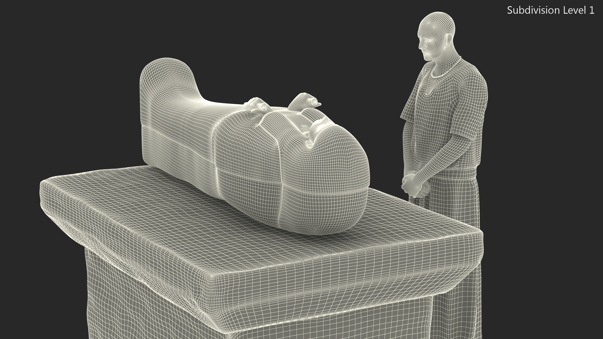 Ancient Priest Mourns an Altar with a Sarcophagus 3D model