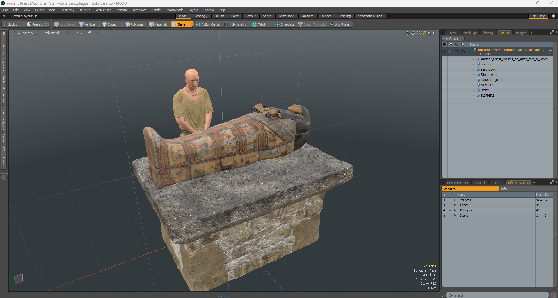 Ancient Priest Mourns an Altar with a Sarcophagus 3D model