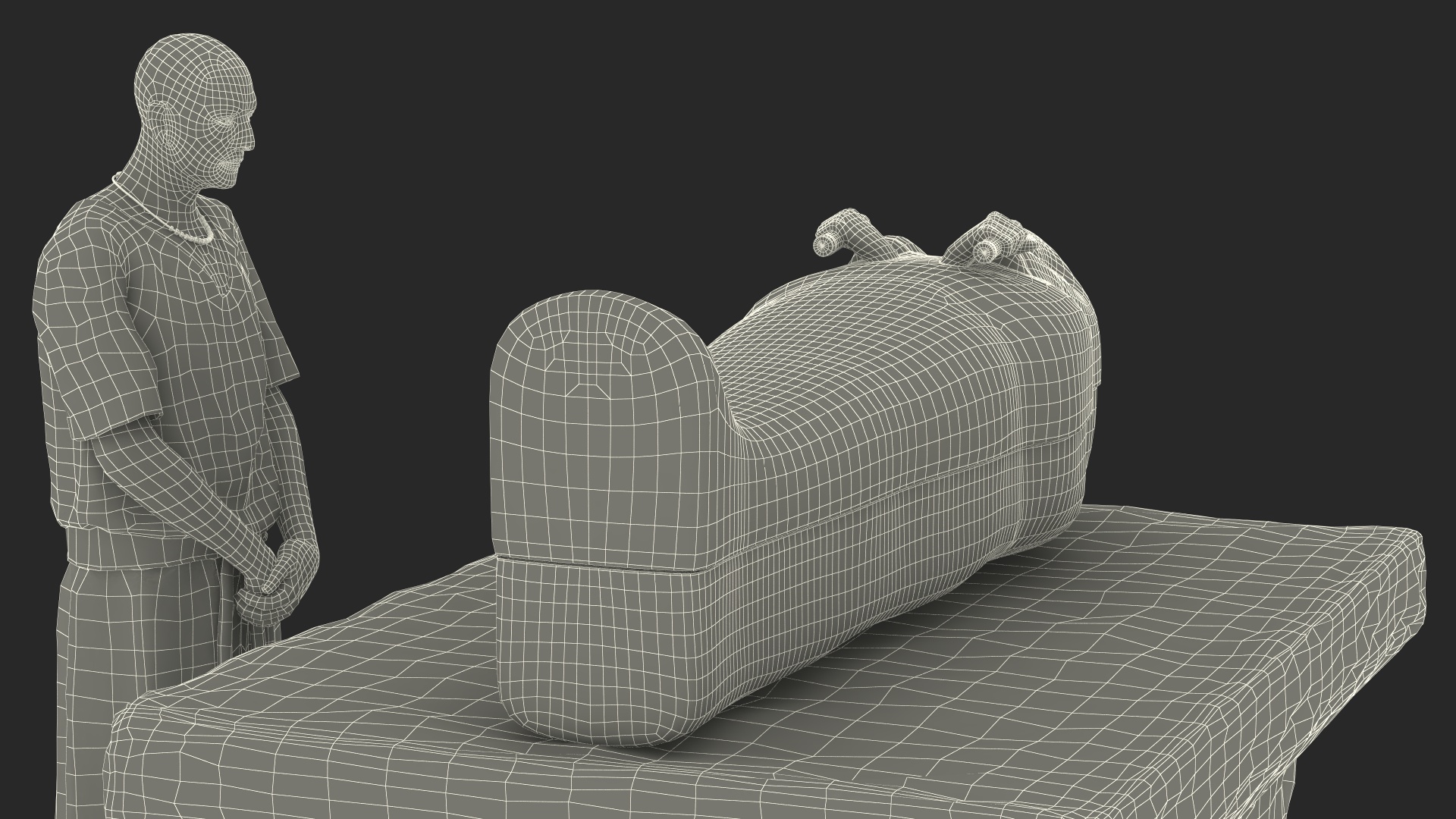 Ancient Priest Mourns an Altar with a Sarcophagus 3D model