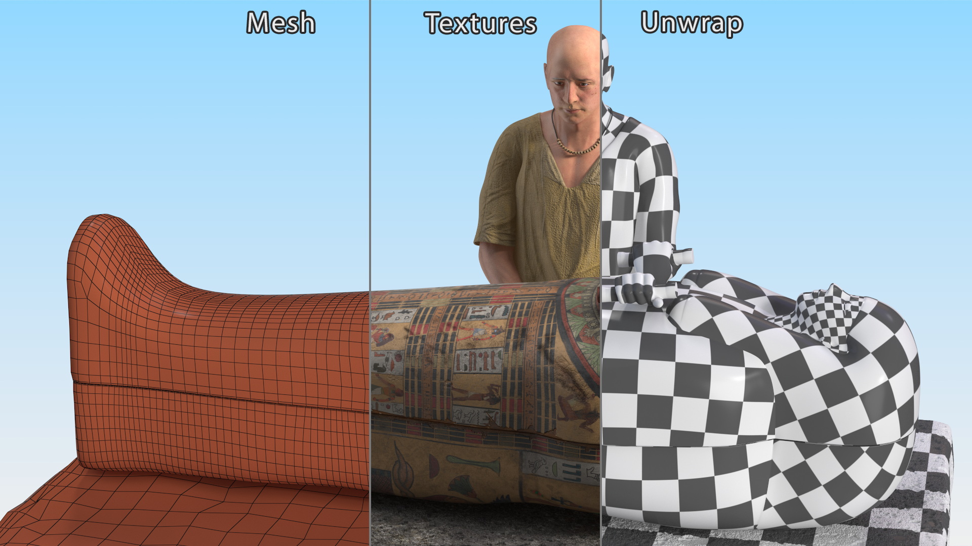 Ancient Priest Mourns an Altar with a Sarcophagus 3D model
