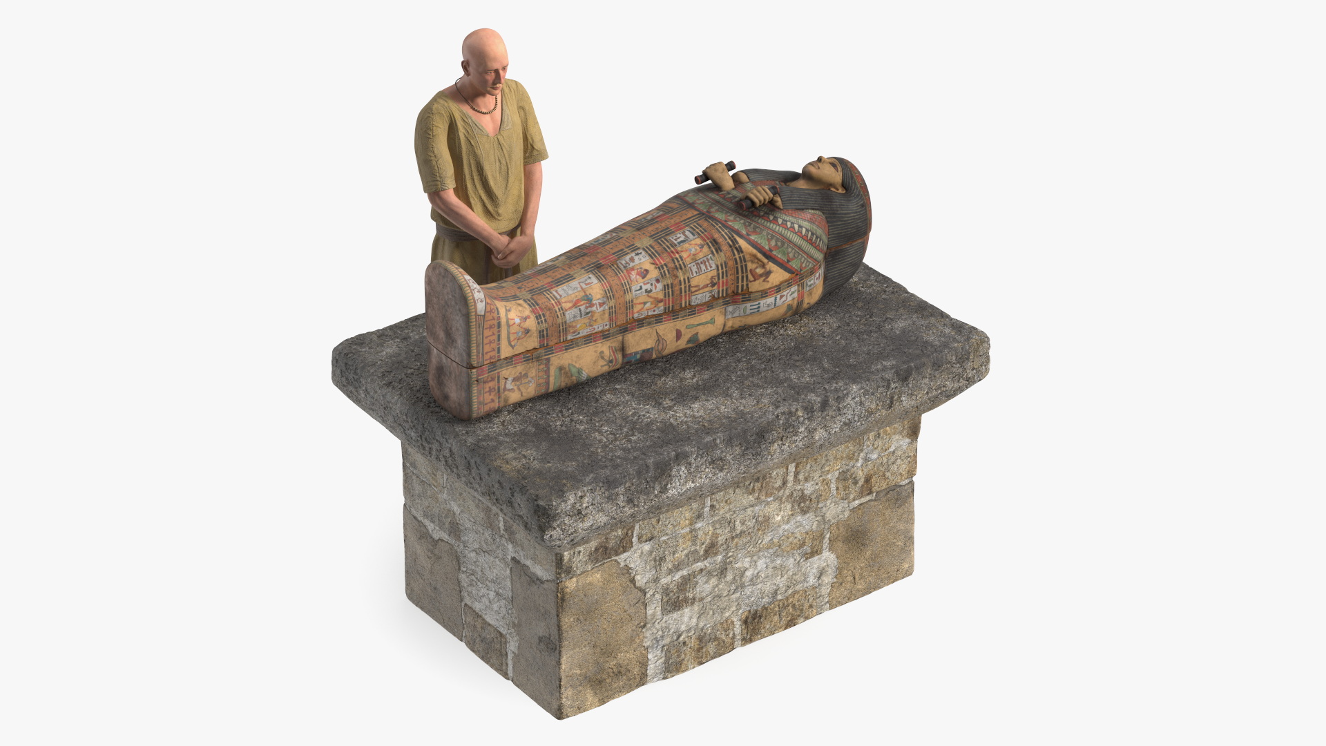Ancient Priest Mourns an Altar with a Sarcophagus 3D model