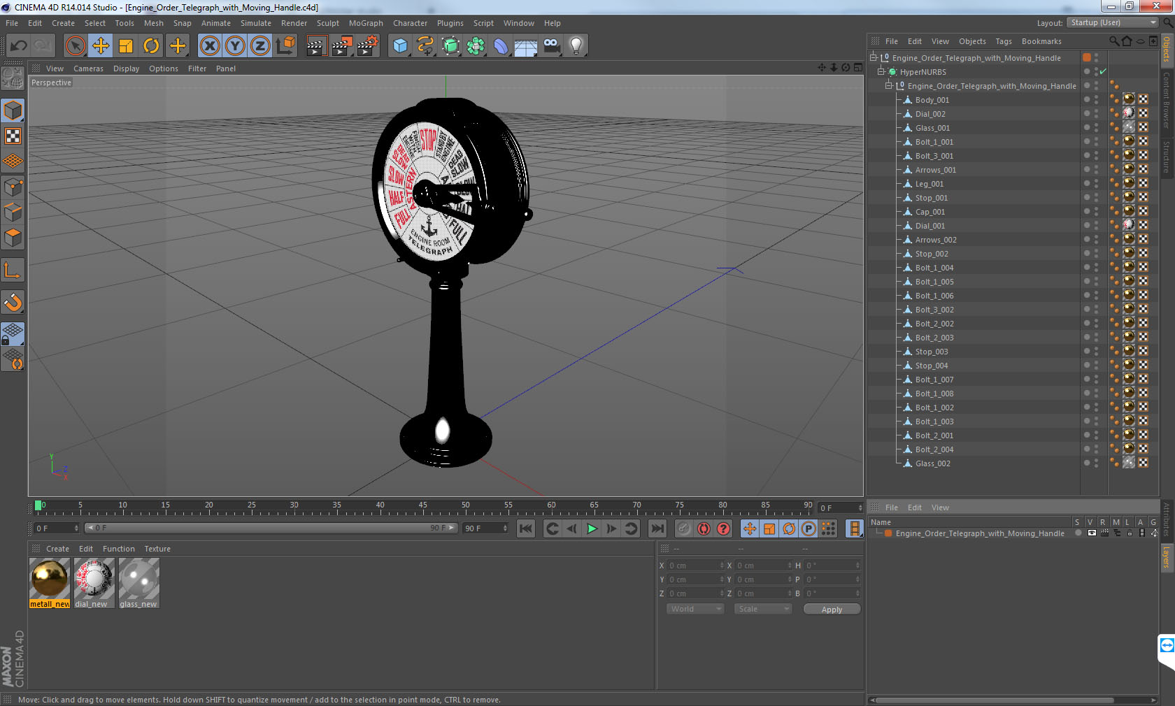3D Engine Order Telegraph with Moving Handle