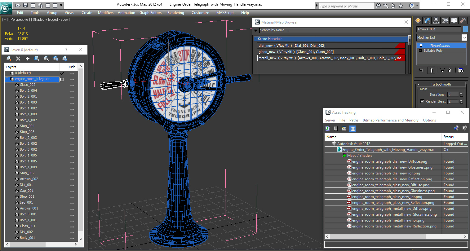 3D Engine Order Telegraph with Moving Handle