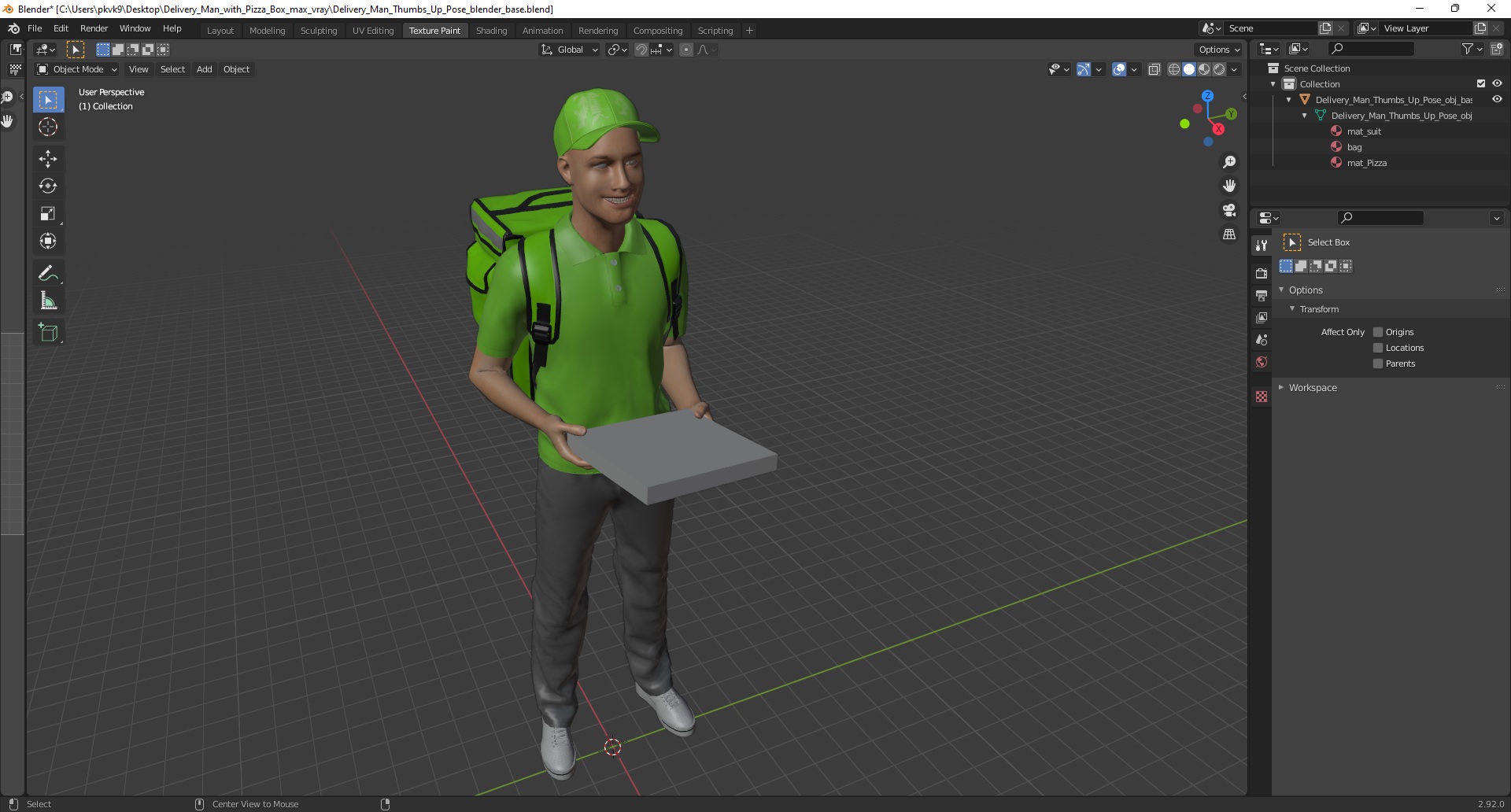 Delivery Man with Pizza Box 3D