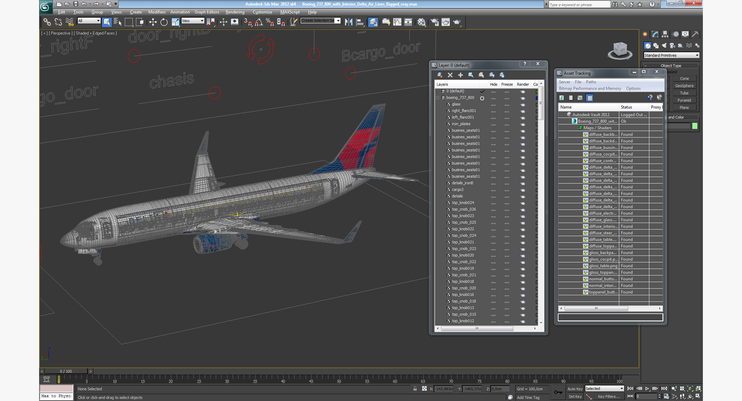 3D model Boeing 737 800 with Interior Delta Air Lines Rigged for Maya
