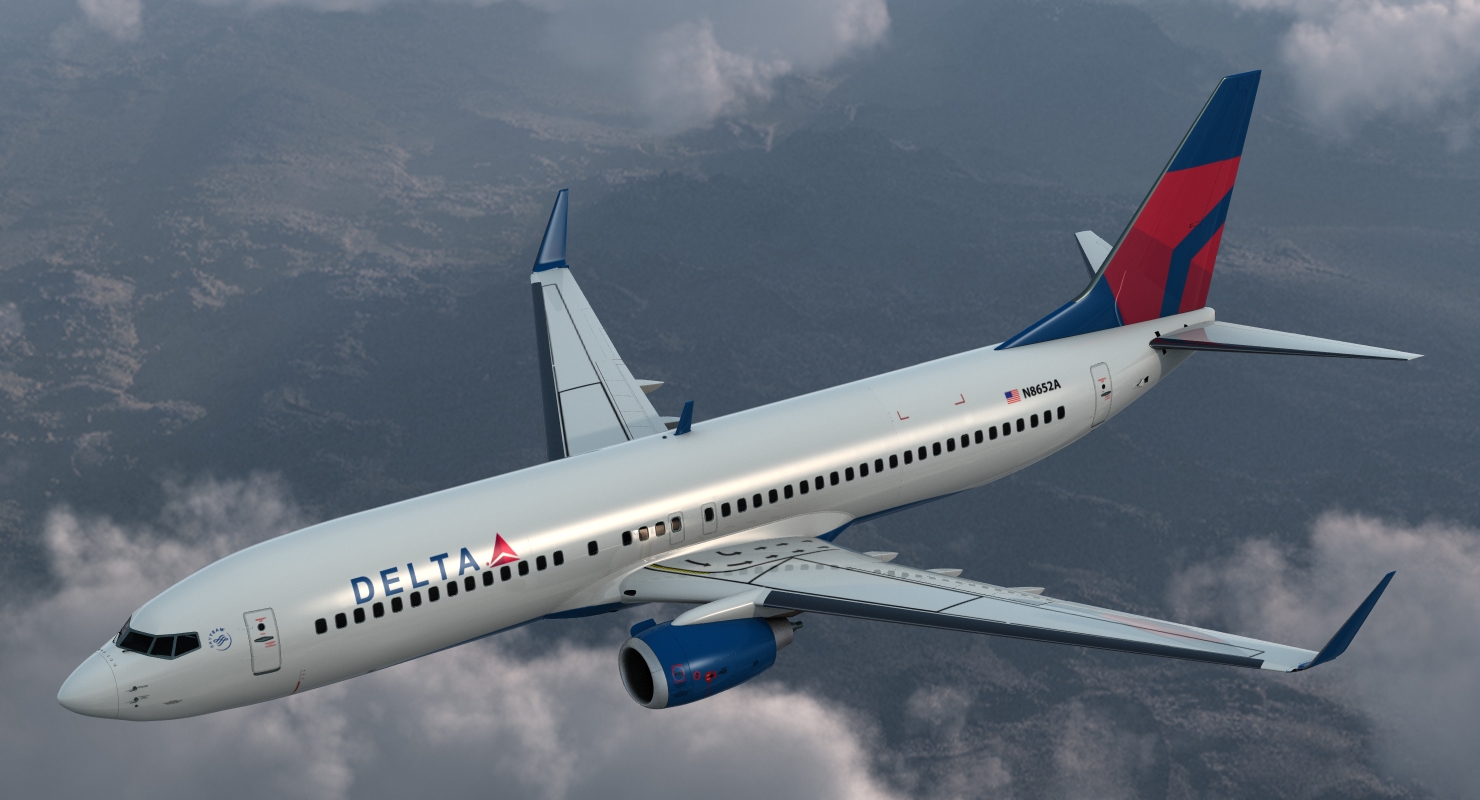 3D model Boeing 737 800 with Interior Delta Air Lines Rigged for Maya