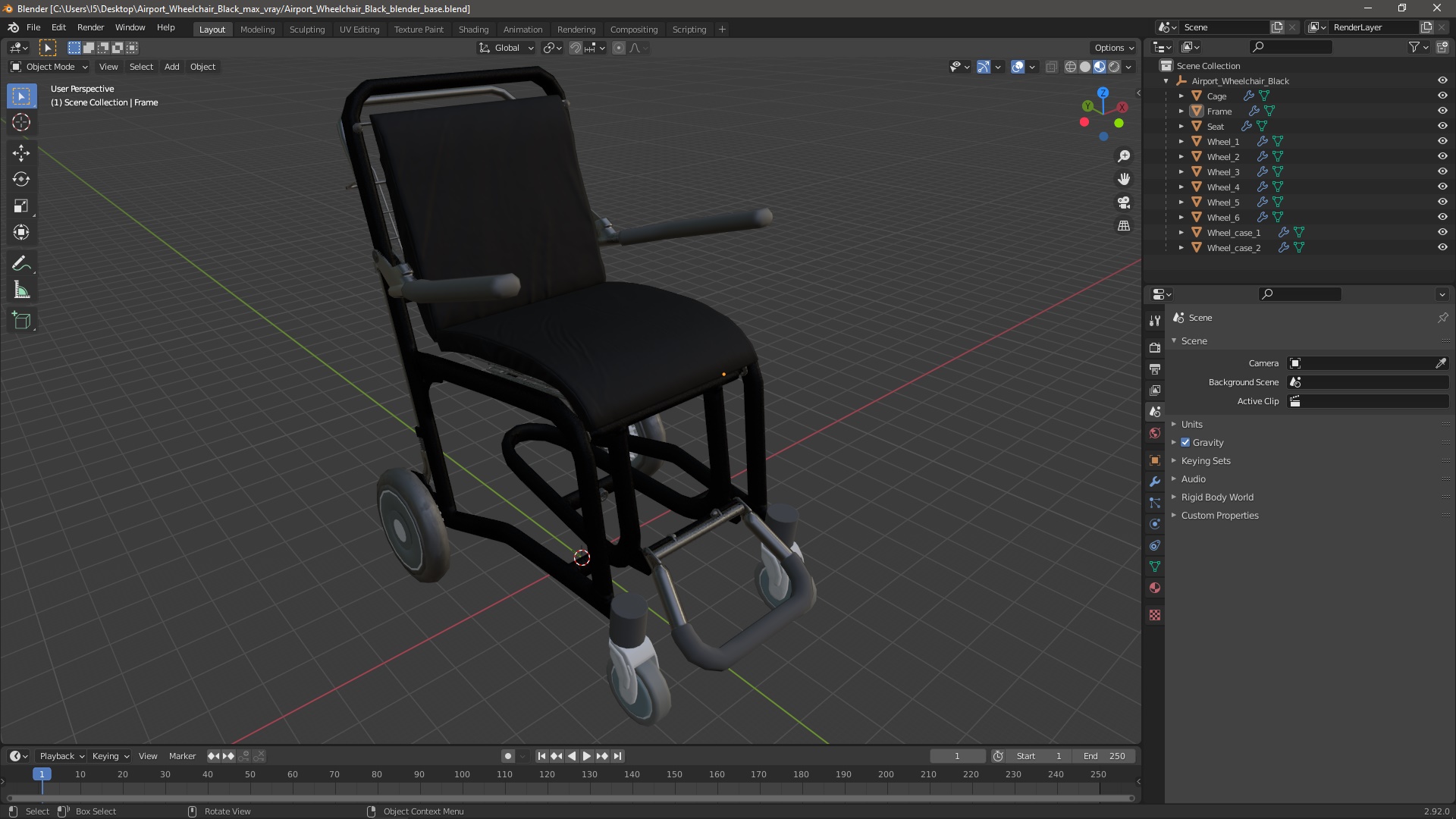 Airport Wheelchair Black 3D model