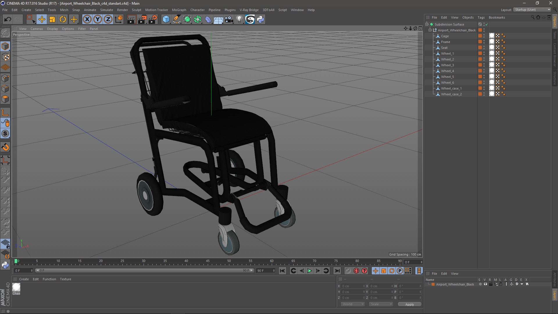 Airport Wheelchair Black 3D model