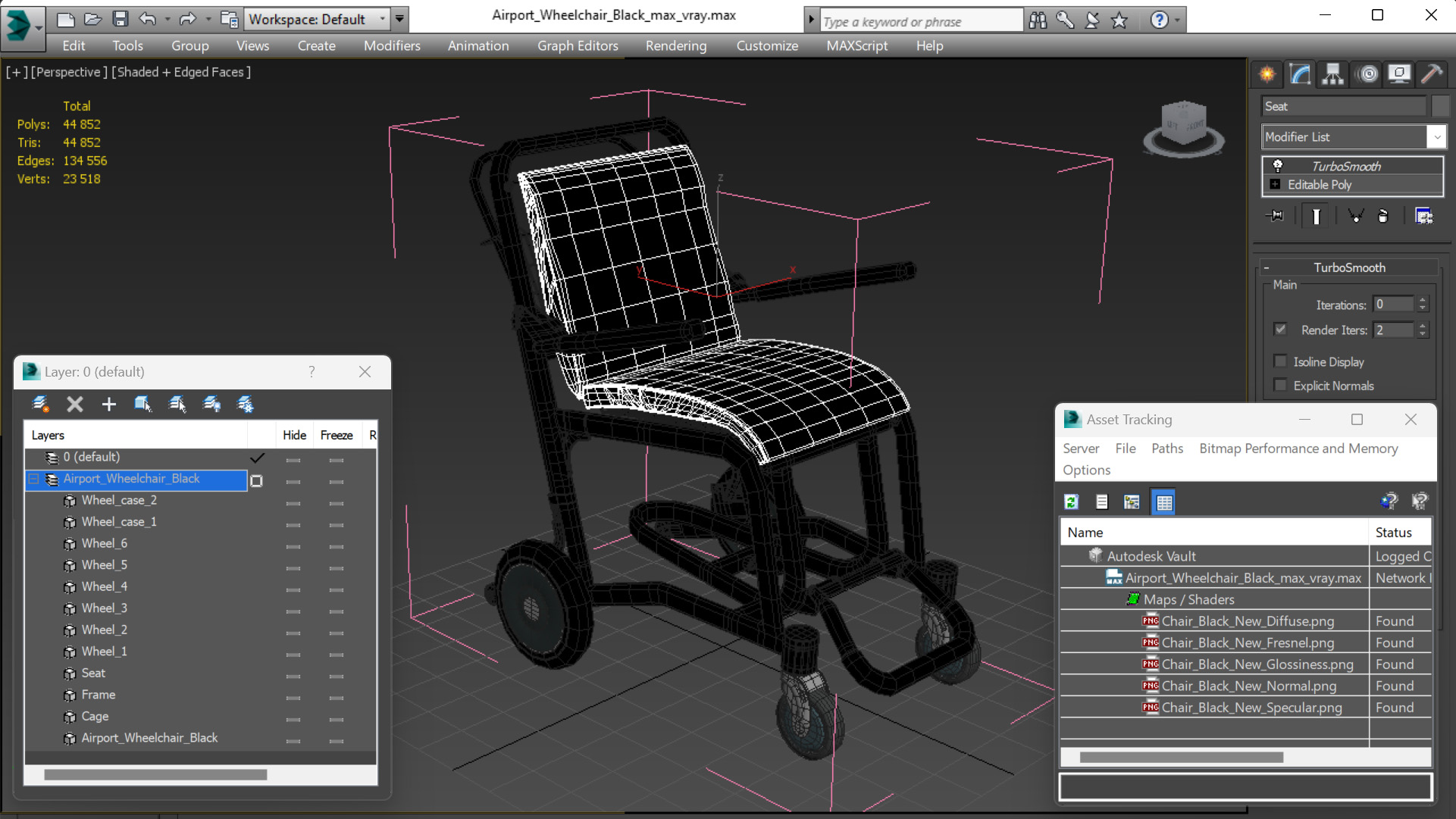 Airport Wheelchair Black 3D model