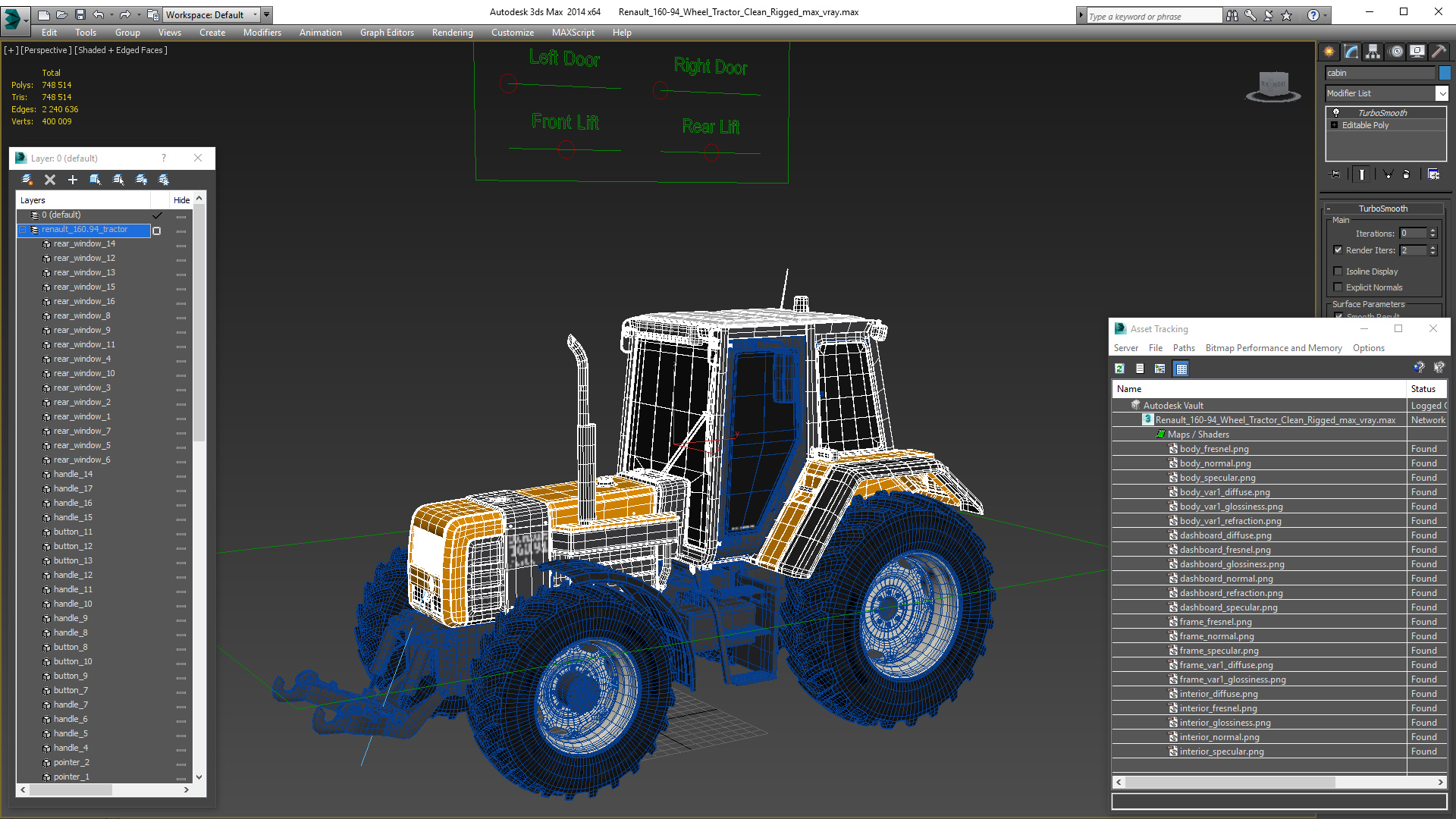 3D model Renault 160-94 Wheel Tractor Clean Rigged for Maya