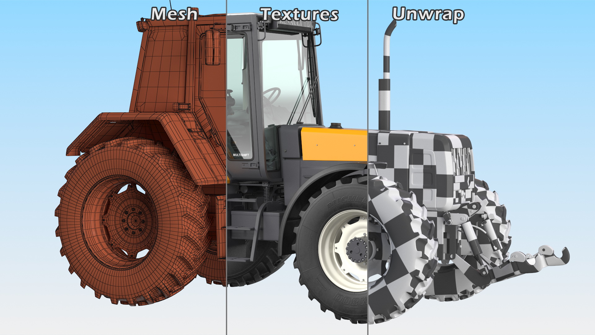 3D model Renault 160-94 Wheel Tractor Clean Rigged for Maya