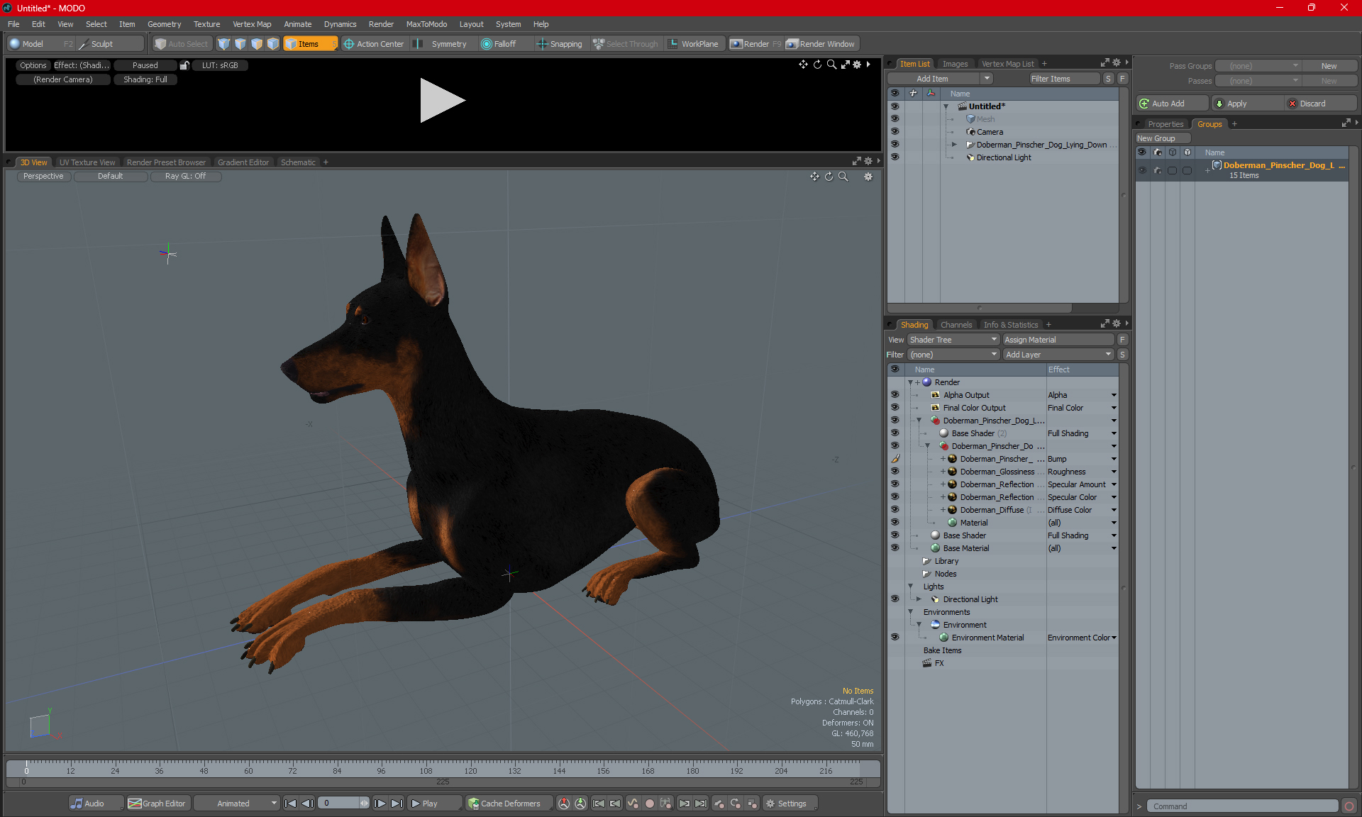 Doberman Pinscher Dog Lying Down 3D