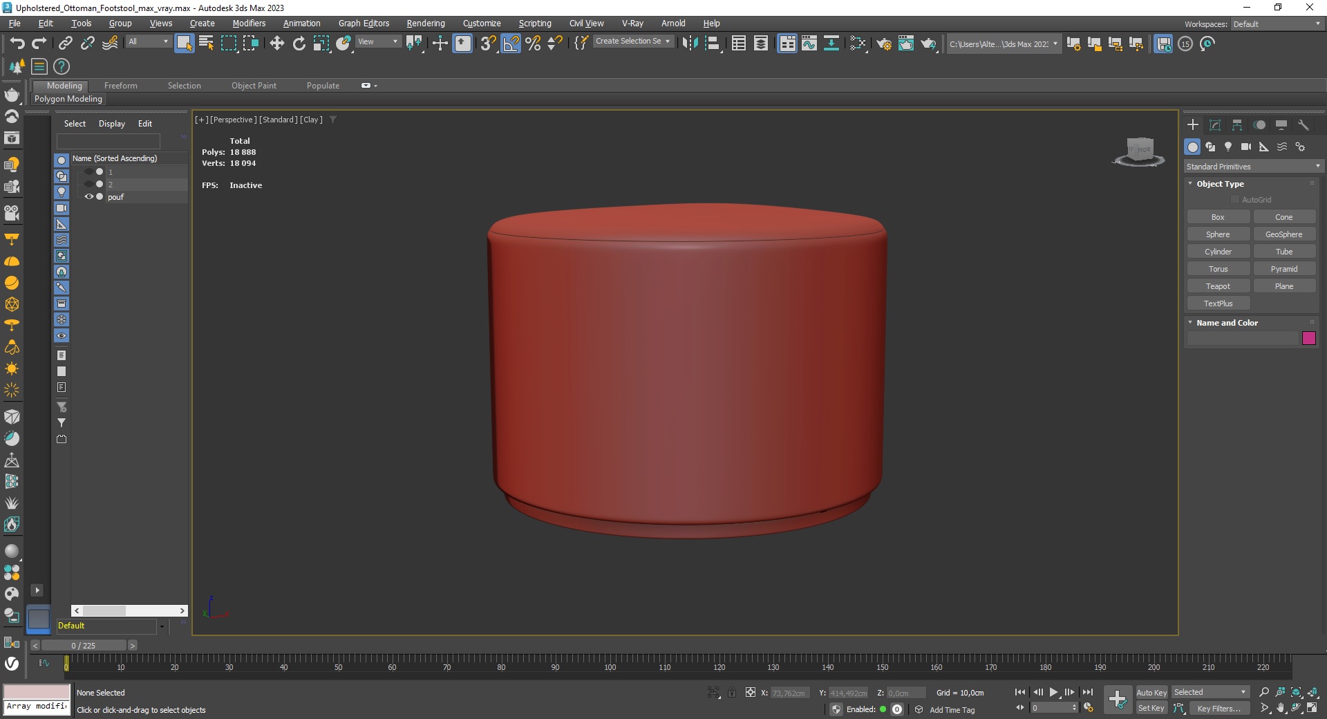 Upholstered Ottoman Footstool for 3D Print 3D