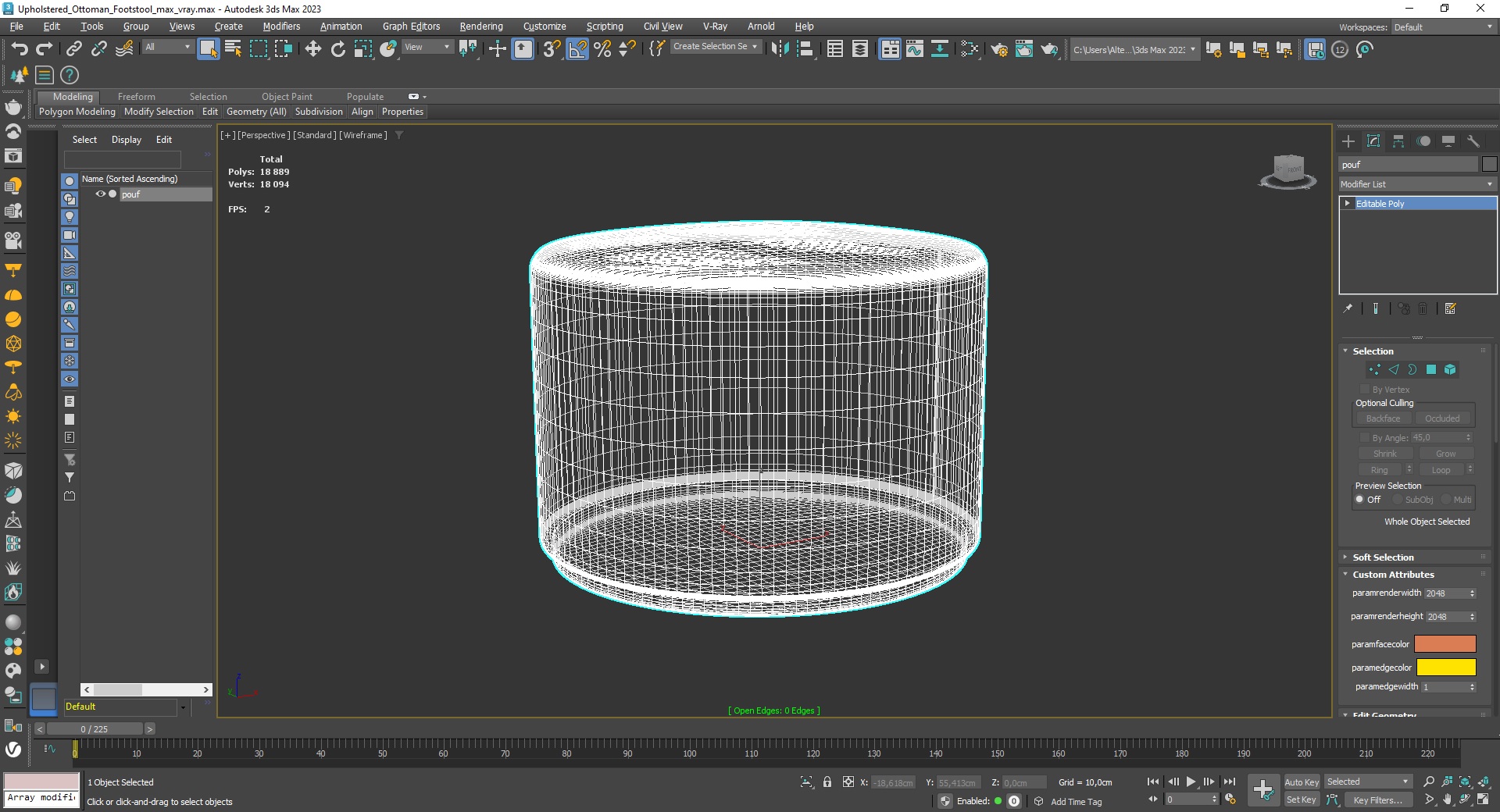Upholstered Ottoman Footstool for 3D Print 3D