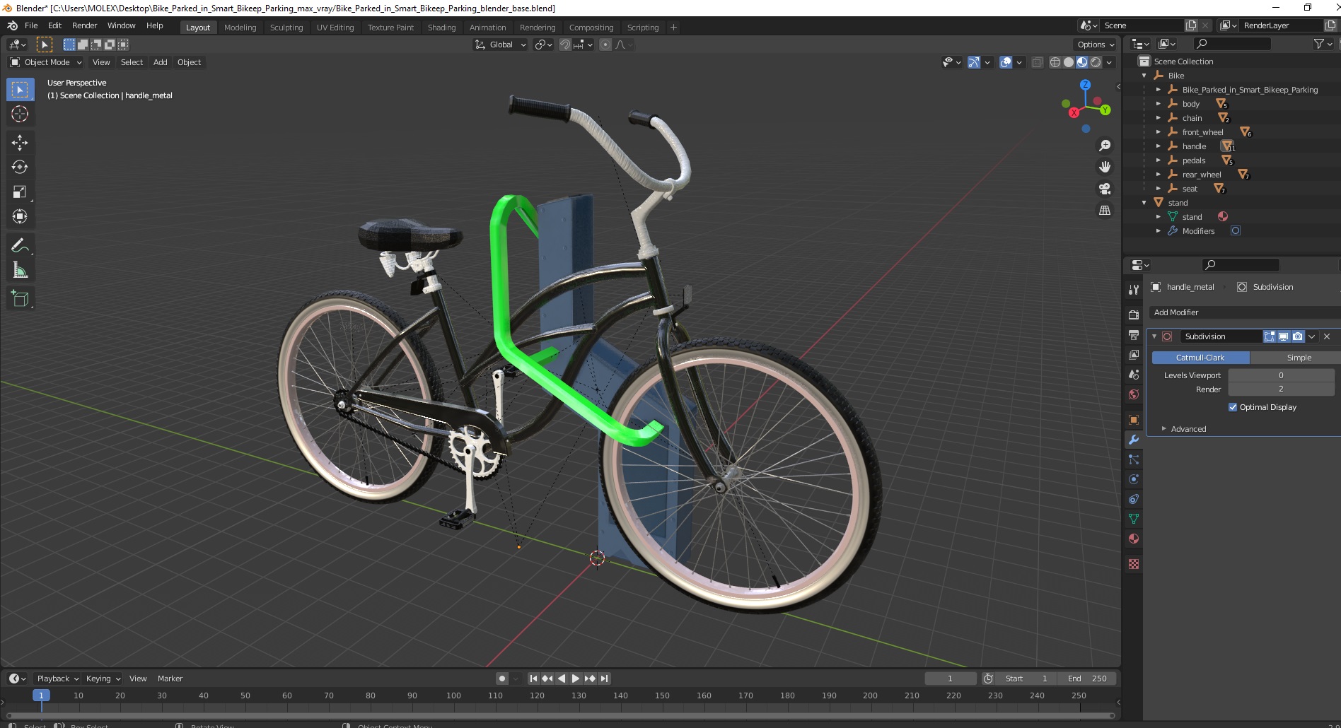 3D model Bike Parked in Smart Bikeep Parking