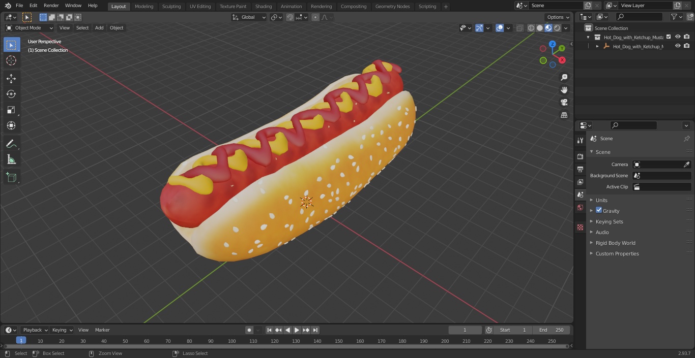 3D model Hot Dog with Ketchup Mustard Zigzag