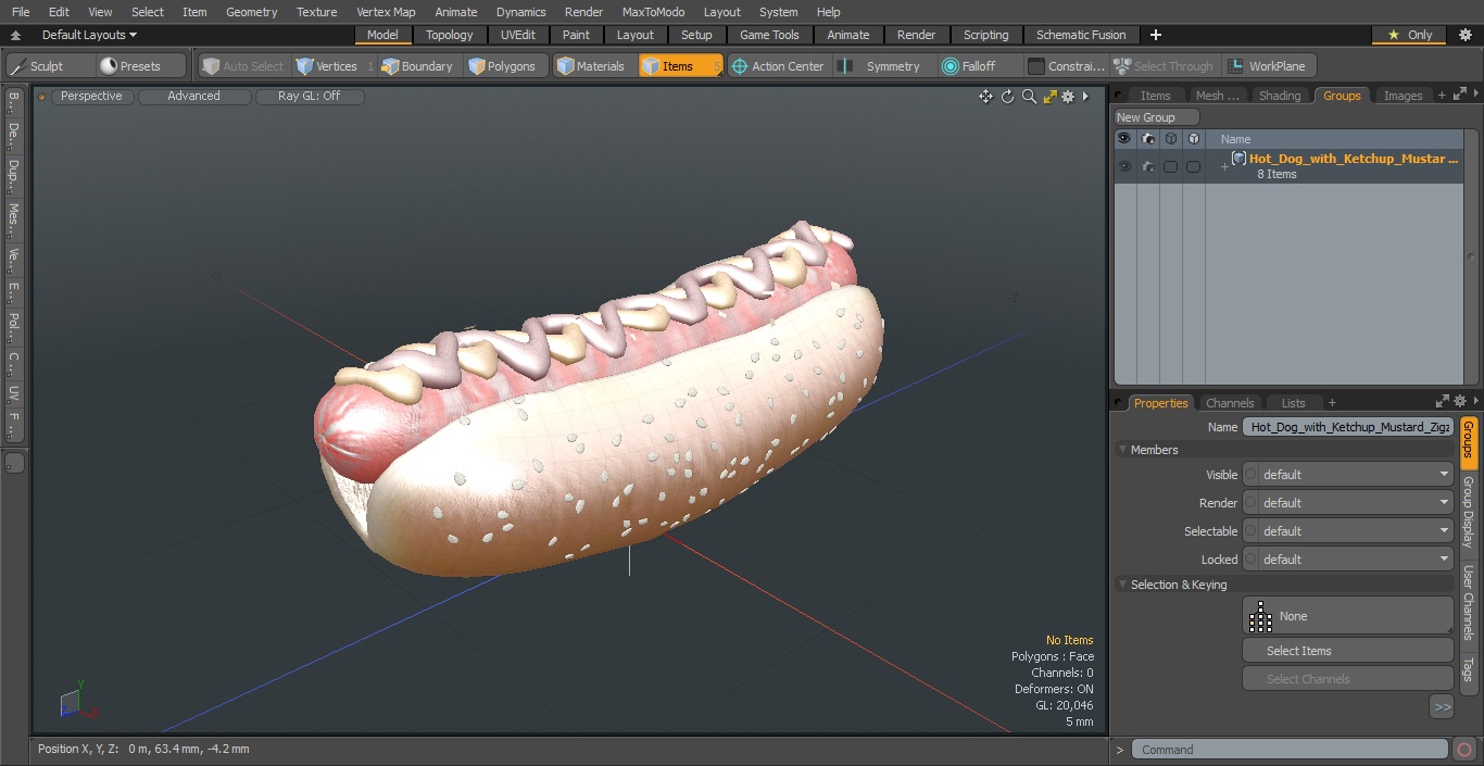 3D model Hot Dog with Ketchup Mustard Zigzag