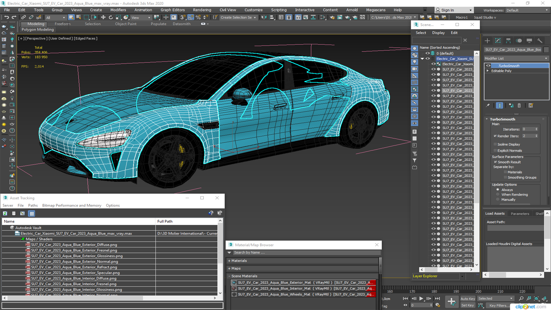 3D model Electric Car Xiaomi SU7 EV Car 2023 Aqua Blue