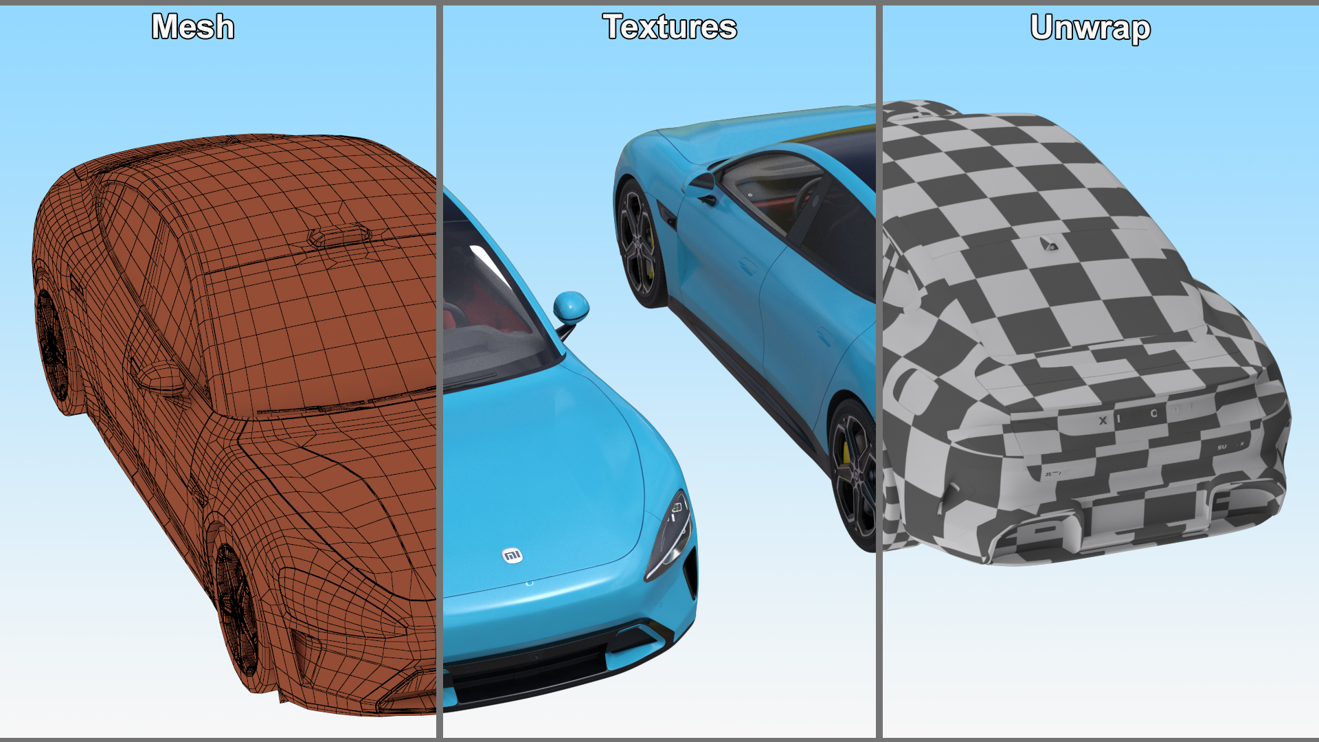 3D model Electric Car Xiaomi SU7 EV Car 2023 Aqua Blue