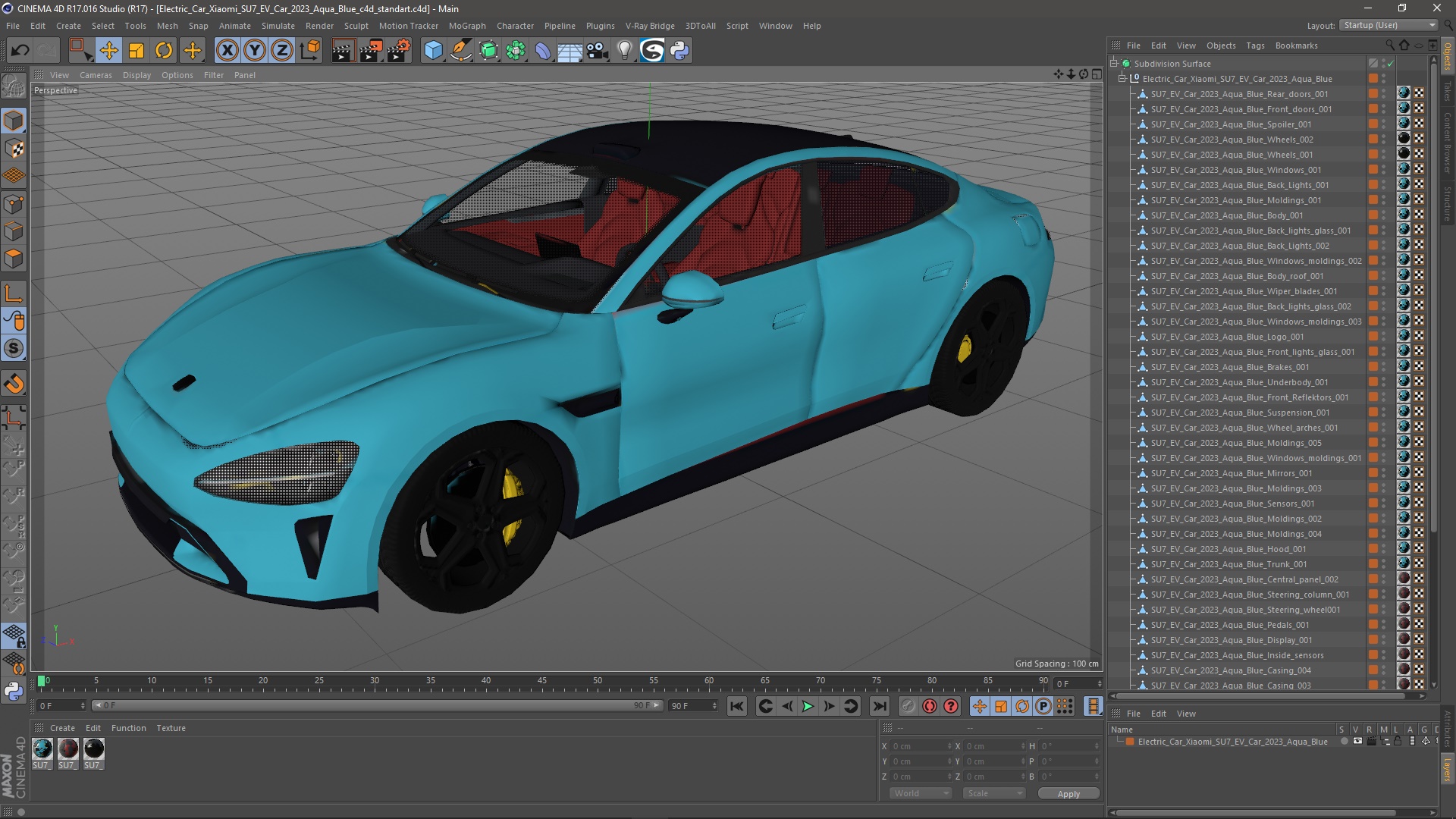 3D model Electric Car Xiaomi SU7 EV Car 2023 Aqua Blue