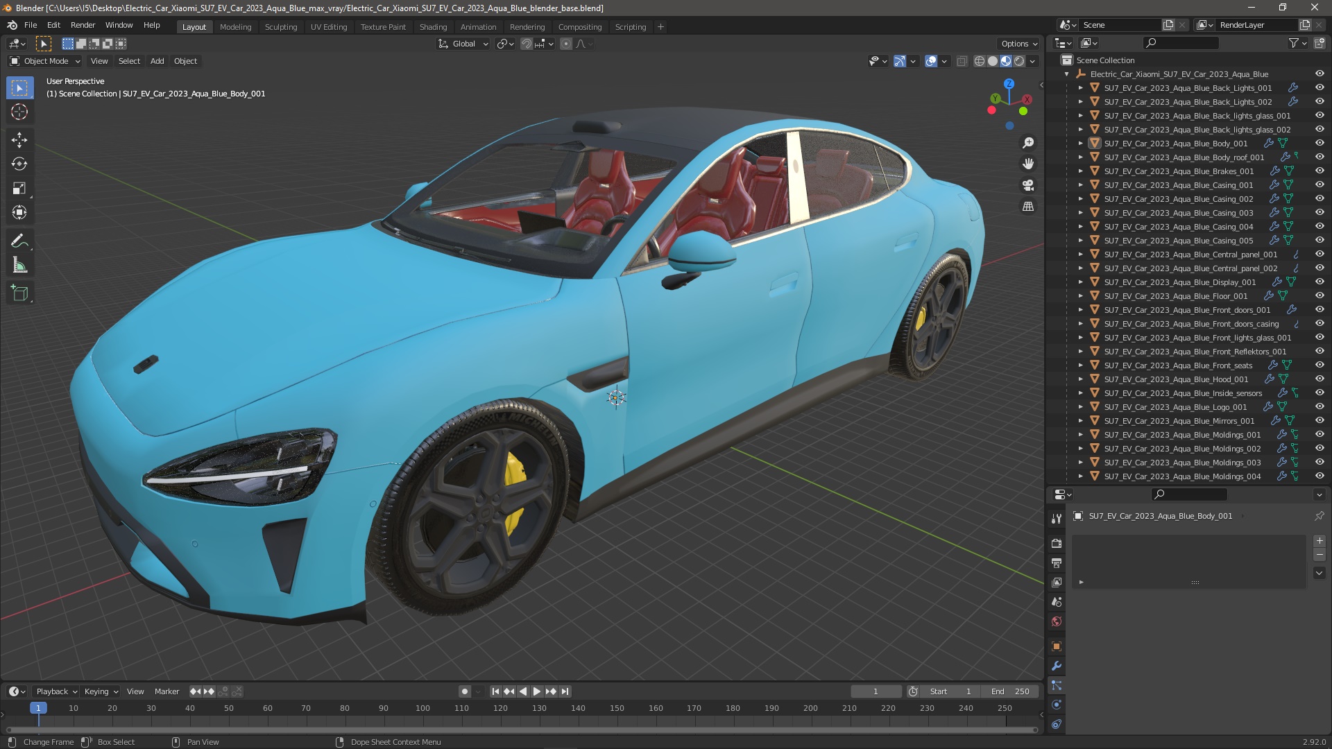 3D model Electric Car Xiaomi SU7 EV Car 2023 Aqua Blue