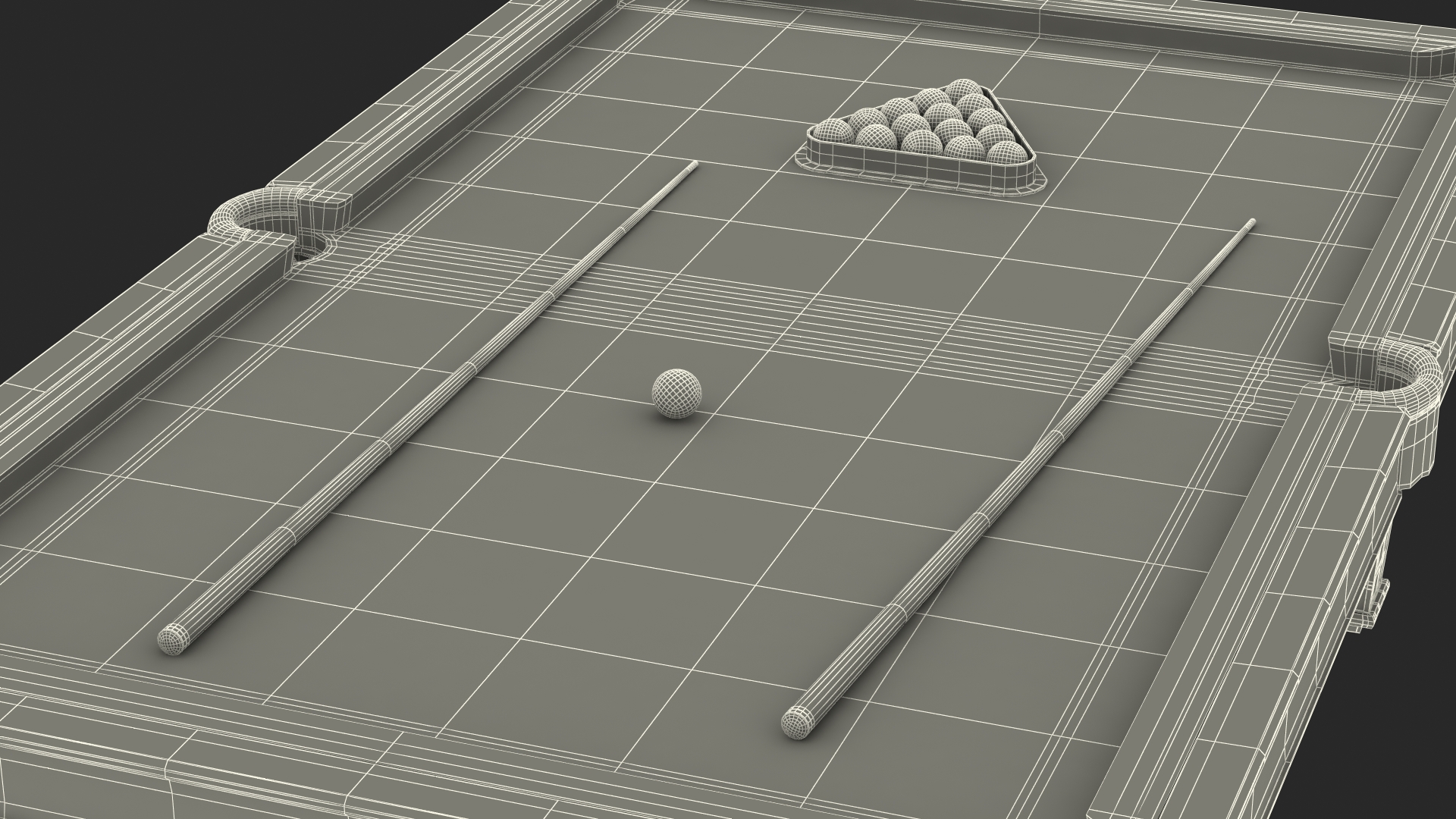 Billiard Table with Cues and Ball Set 3D