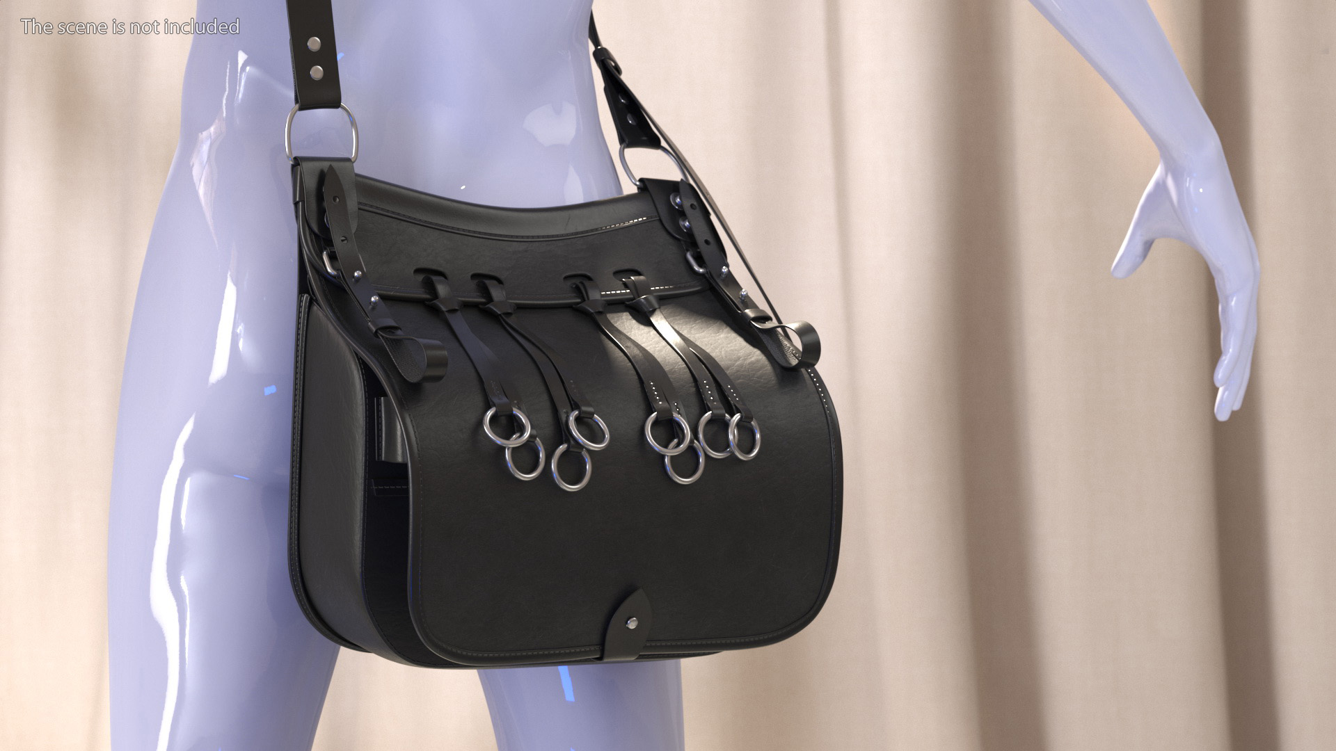 Black Leather Hunting Shoulder Bag 3D model