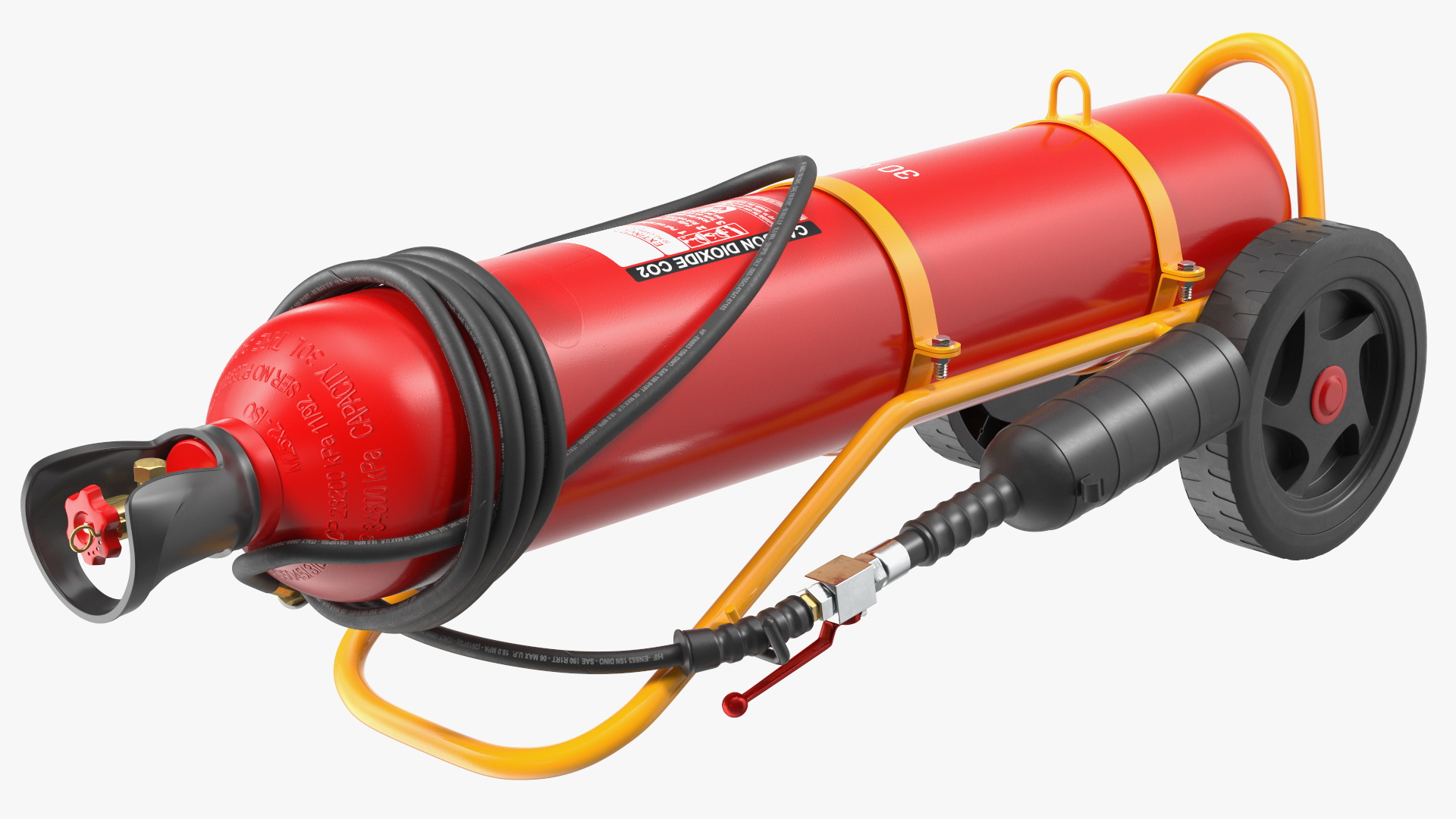 Trolley Mounted Fire Extinguisher 30Kg CO2 3D
