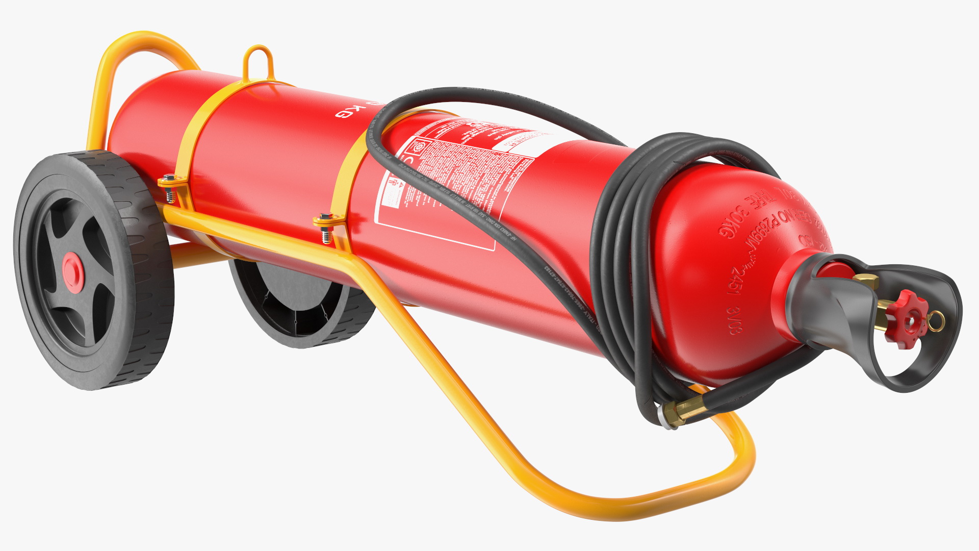 Trolley Mounted Fire Extinguisher 30Kg CO2 3D