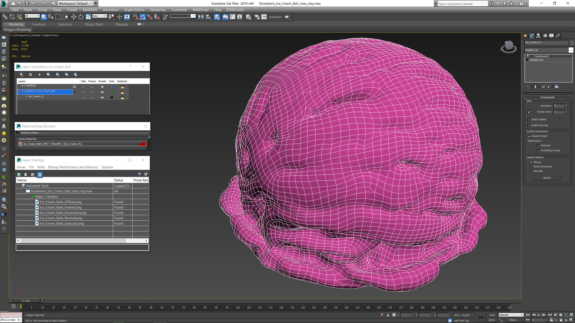 3D model Strawberry Ice Cream Ball
