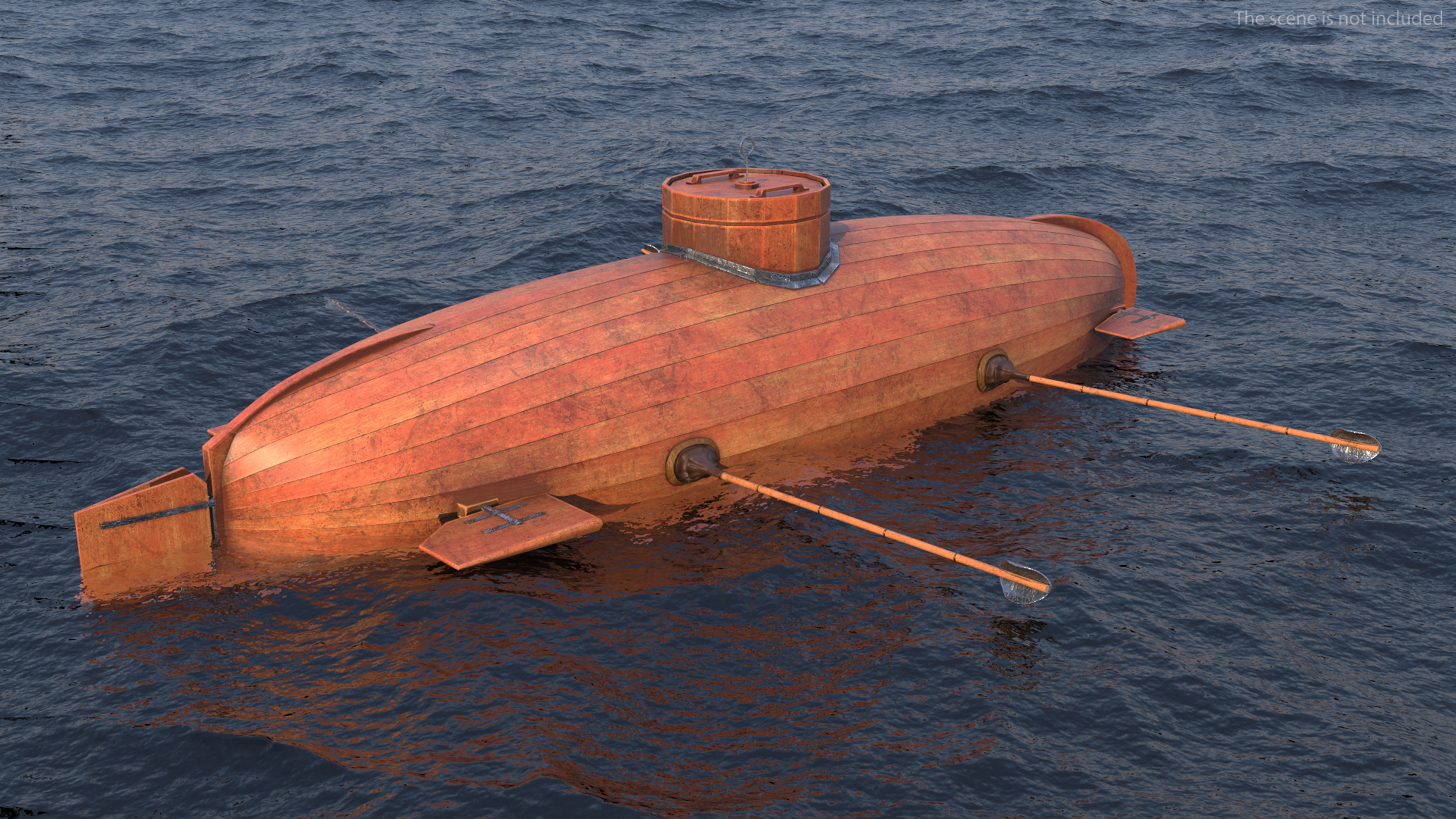 3D Old Wooden Submarine Rigged for Maya