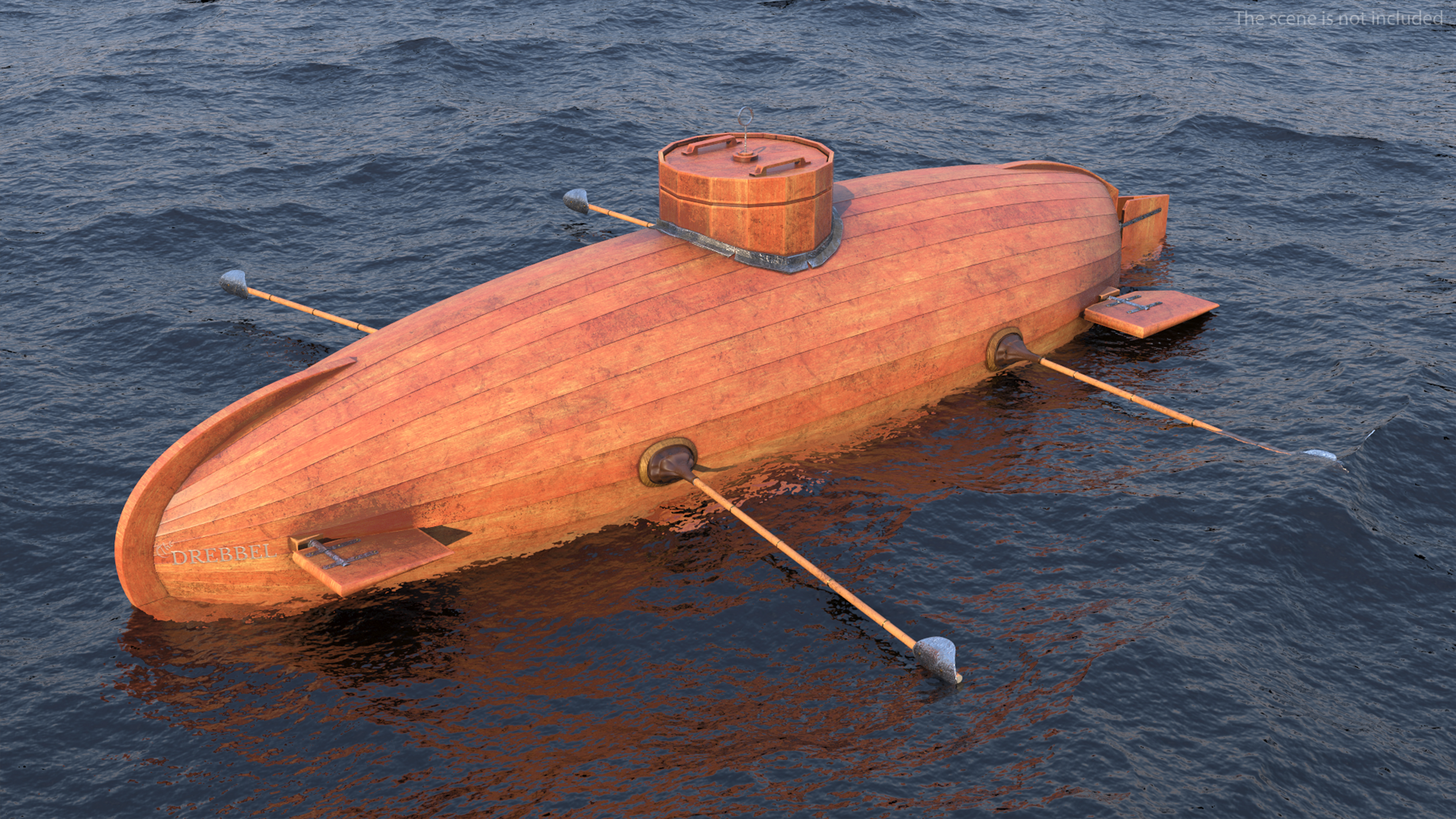 3D Old Wooden Submarine Rigged for Maya
