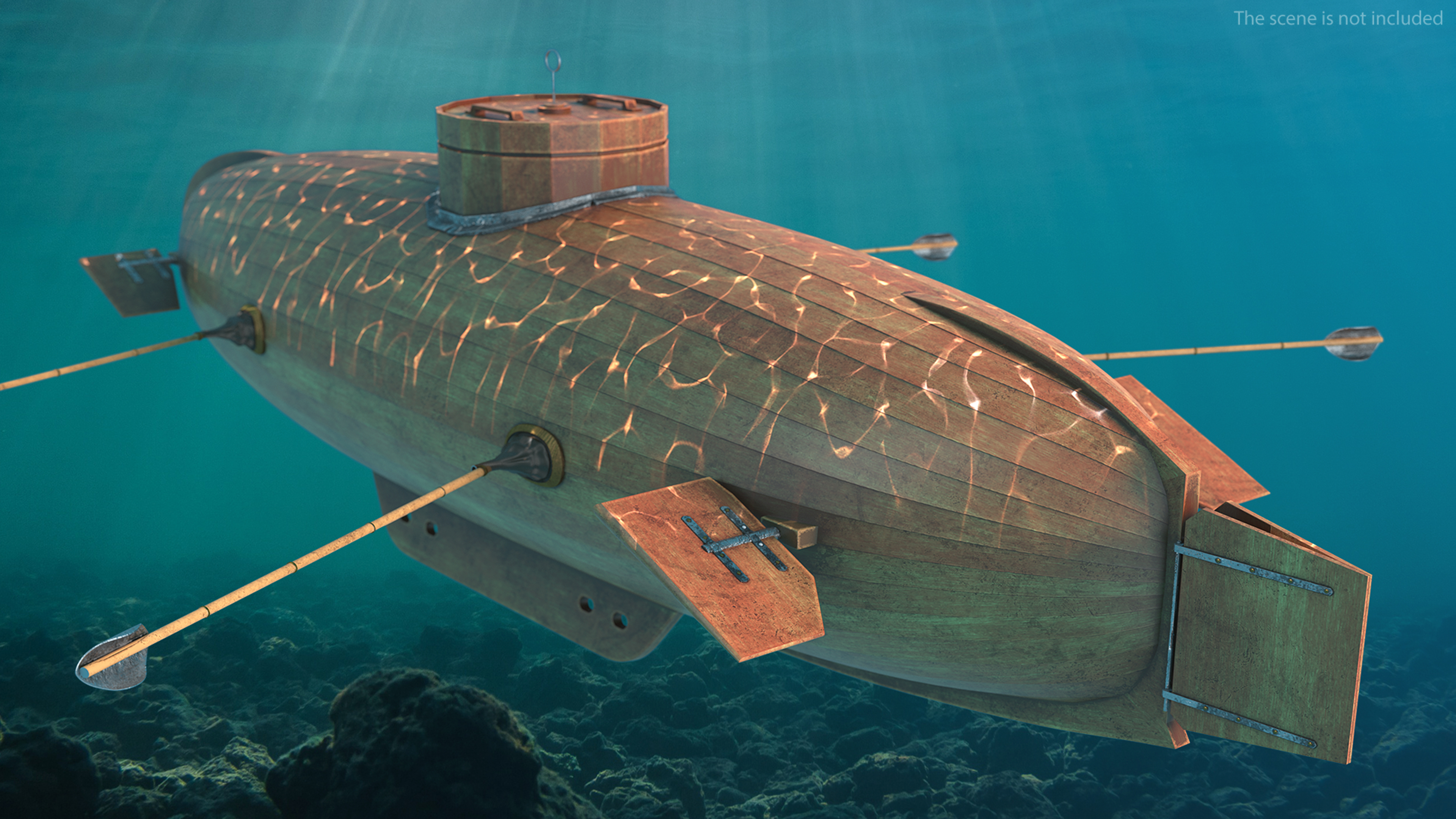 3D Old Wooden Submarine Rigged for Maya