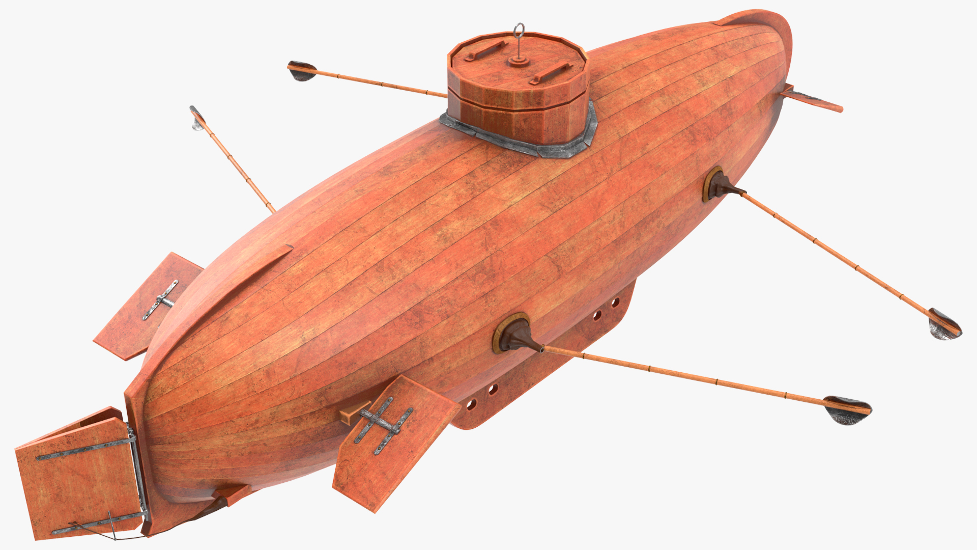 3D Old Wooden Submarine Rigged for Maya
