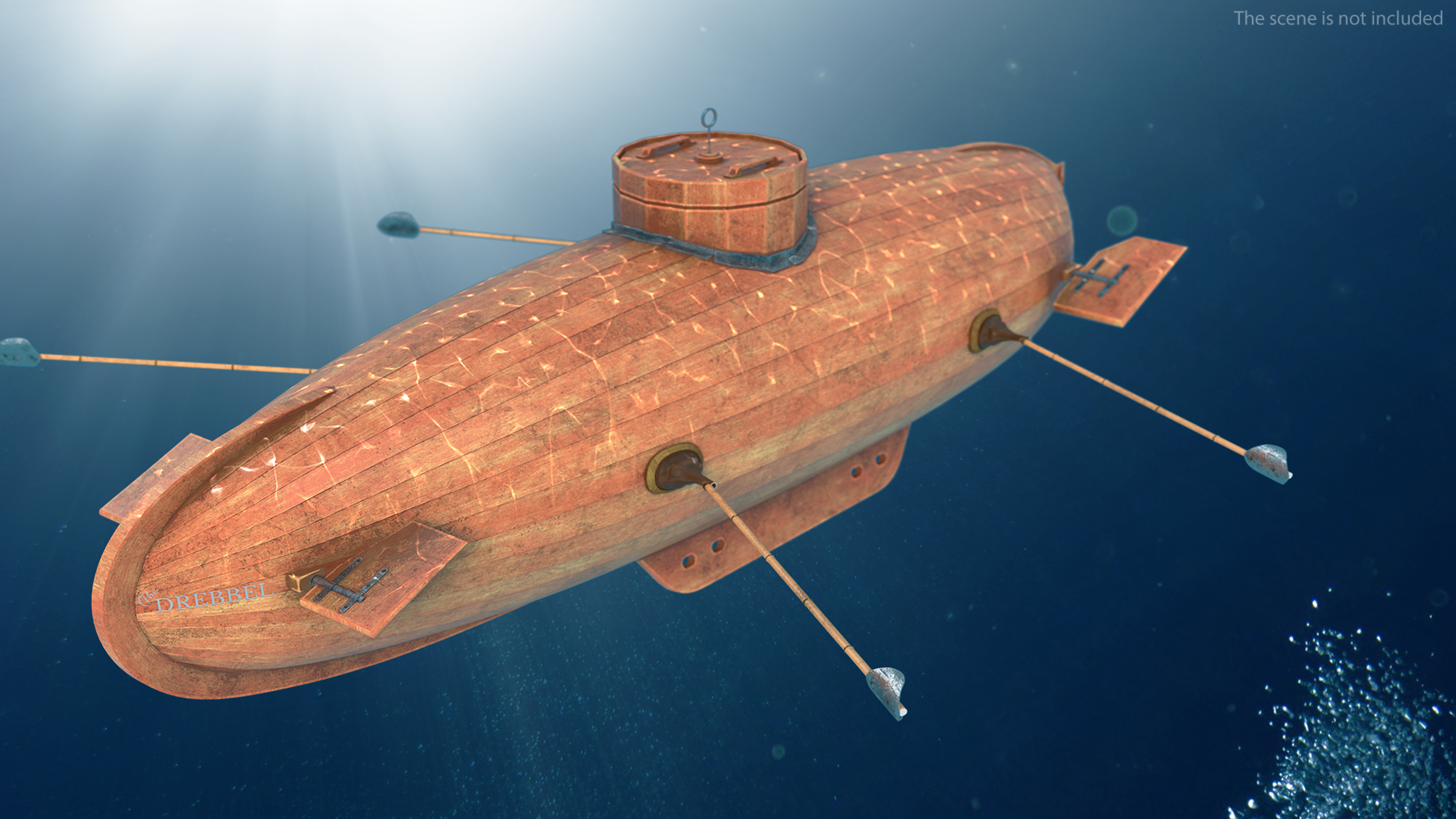 3D Old Wooden Submarine Rigged for Maya