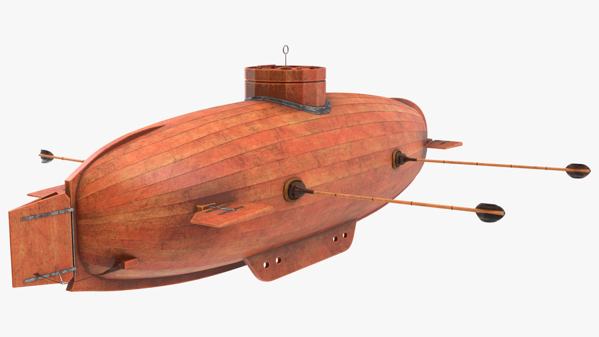 3D Old Wooden Submarine Rigged for Maya