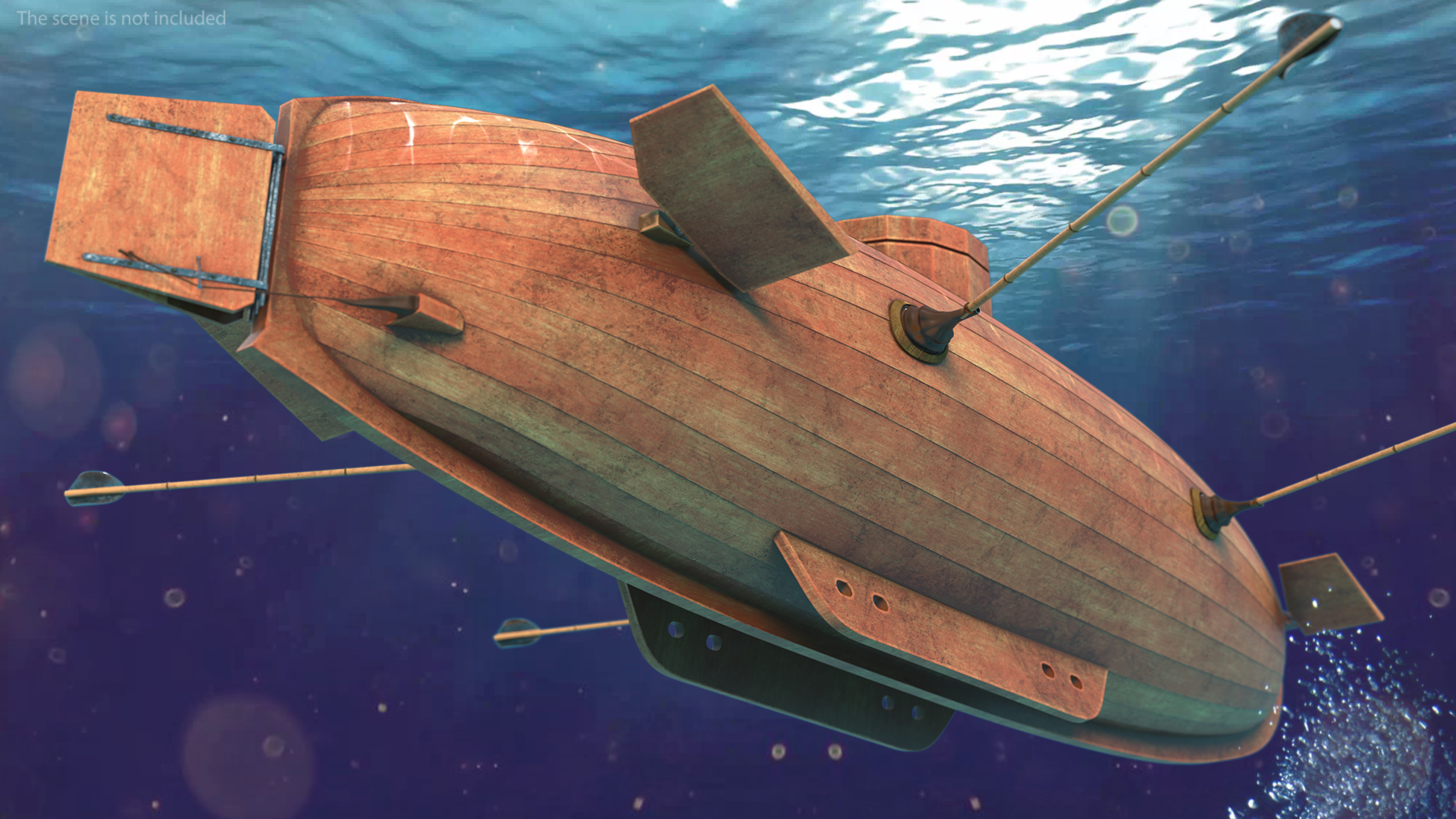 3D Old Wooden Submarine Rigged for Maya